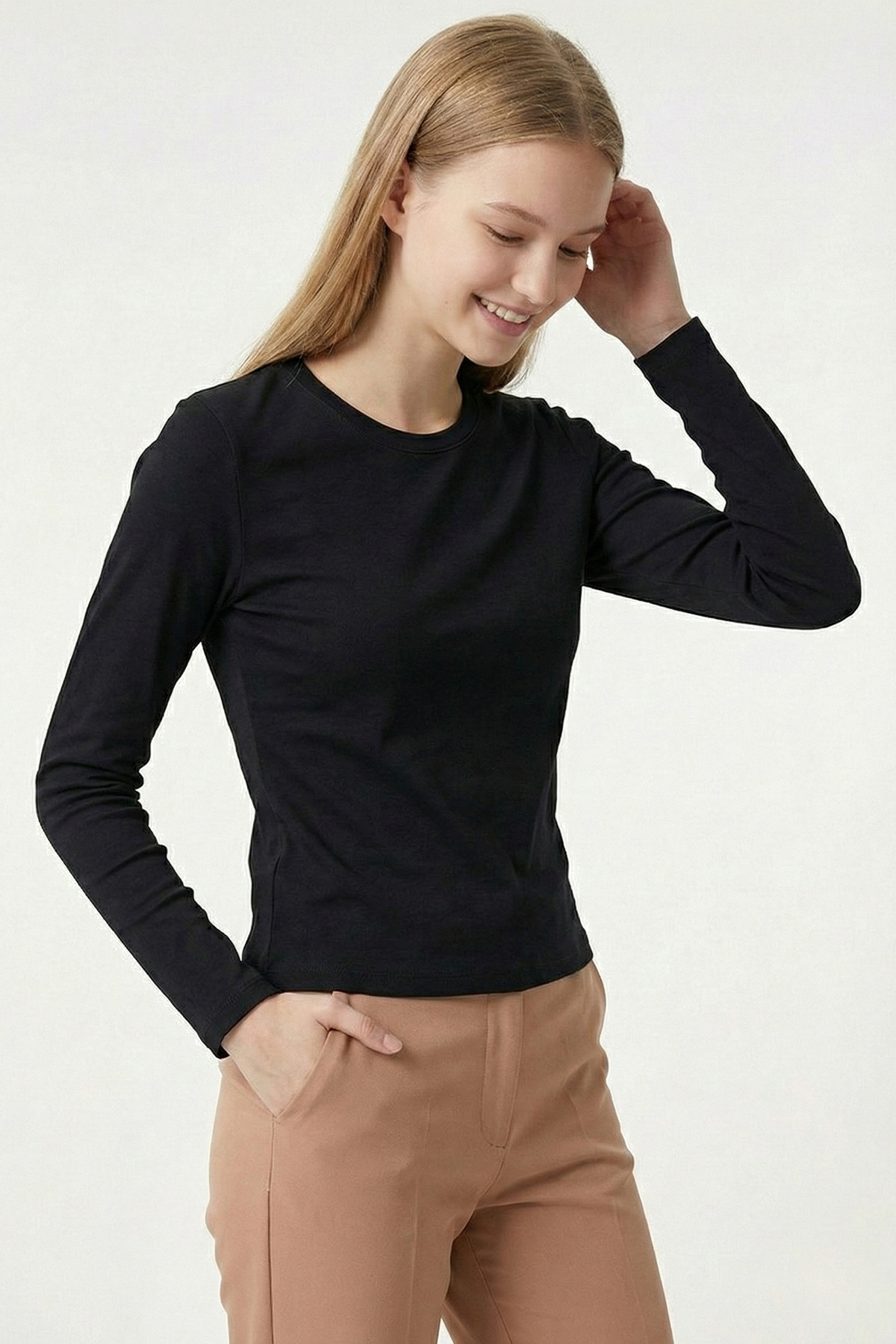 Women's Long Sleeve Crew Neck Fit Basic T-Shirt black