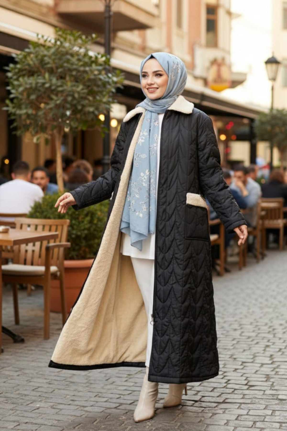 Hb Harma Time Butik  Kadın İçi Tam Kürklü Cepli Siyah Kapitone Mont - Görsel 3