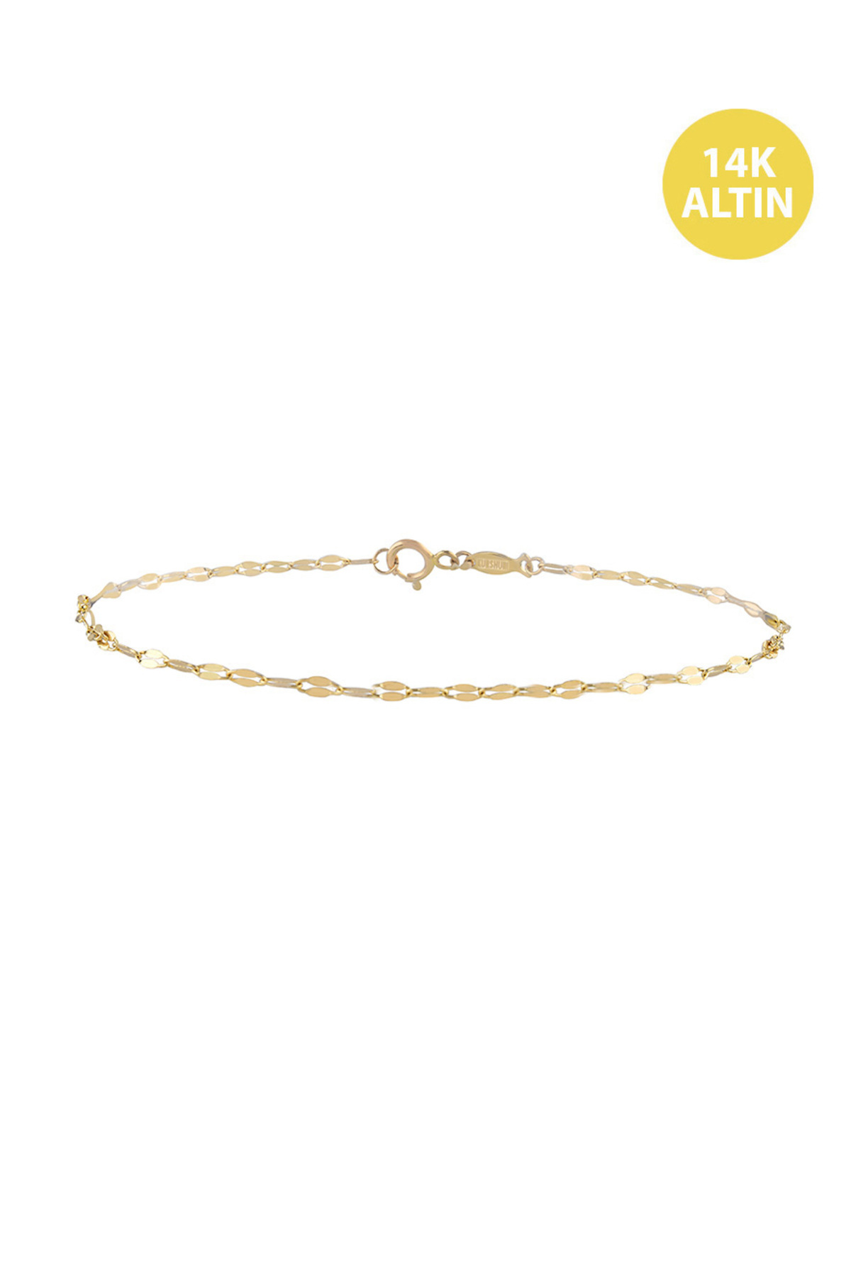 KURSHUNI Aynalı, 14 Ayar Altın Bileklik Zinciri