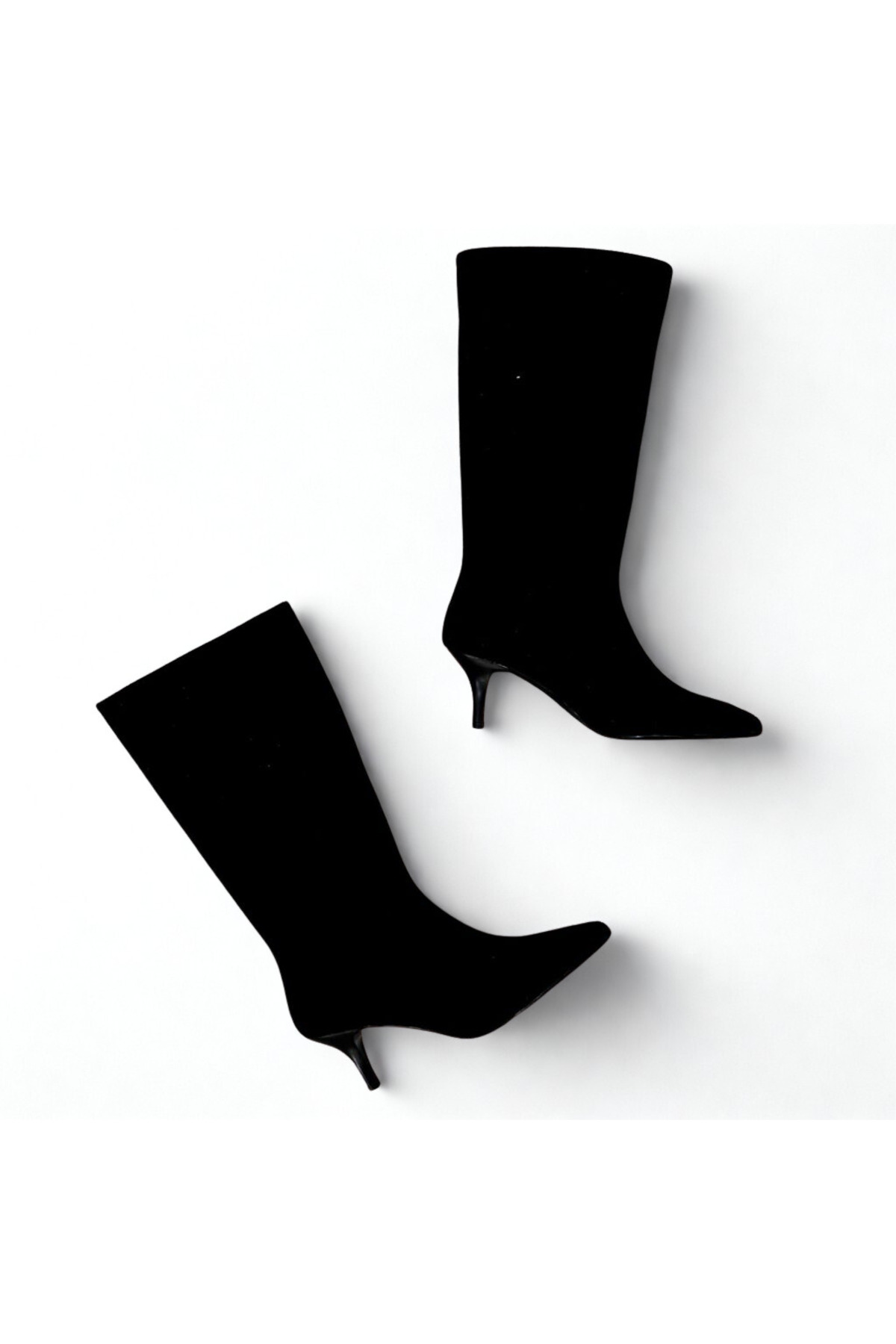 NE&VE SHOES  Siyah Süet Hakiki Deri Körüklü Kadın Sivri Burun Çizme - Görsel 3