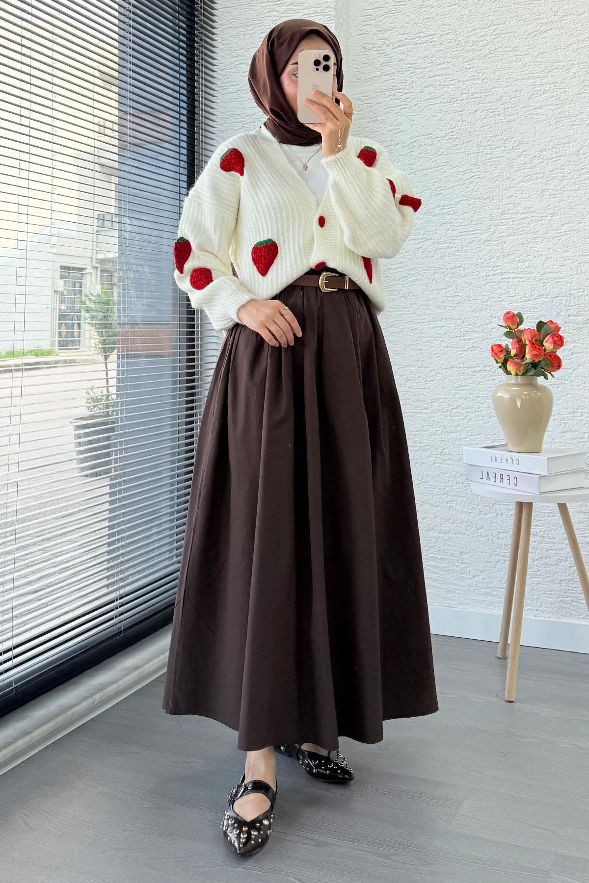 MELEK ARAZ  Çilek Desenli Kısa Oversize Triko Hırka – Ekru - Görsel 9