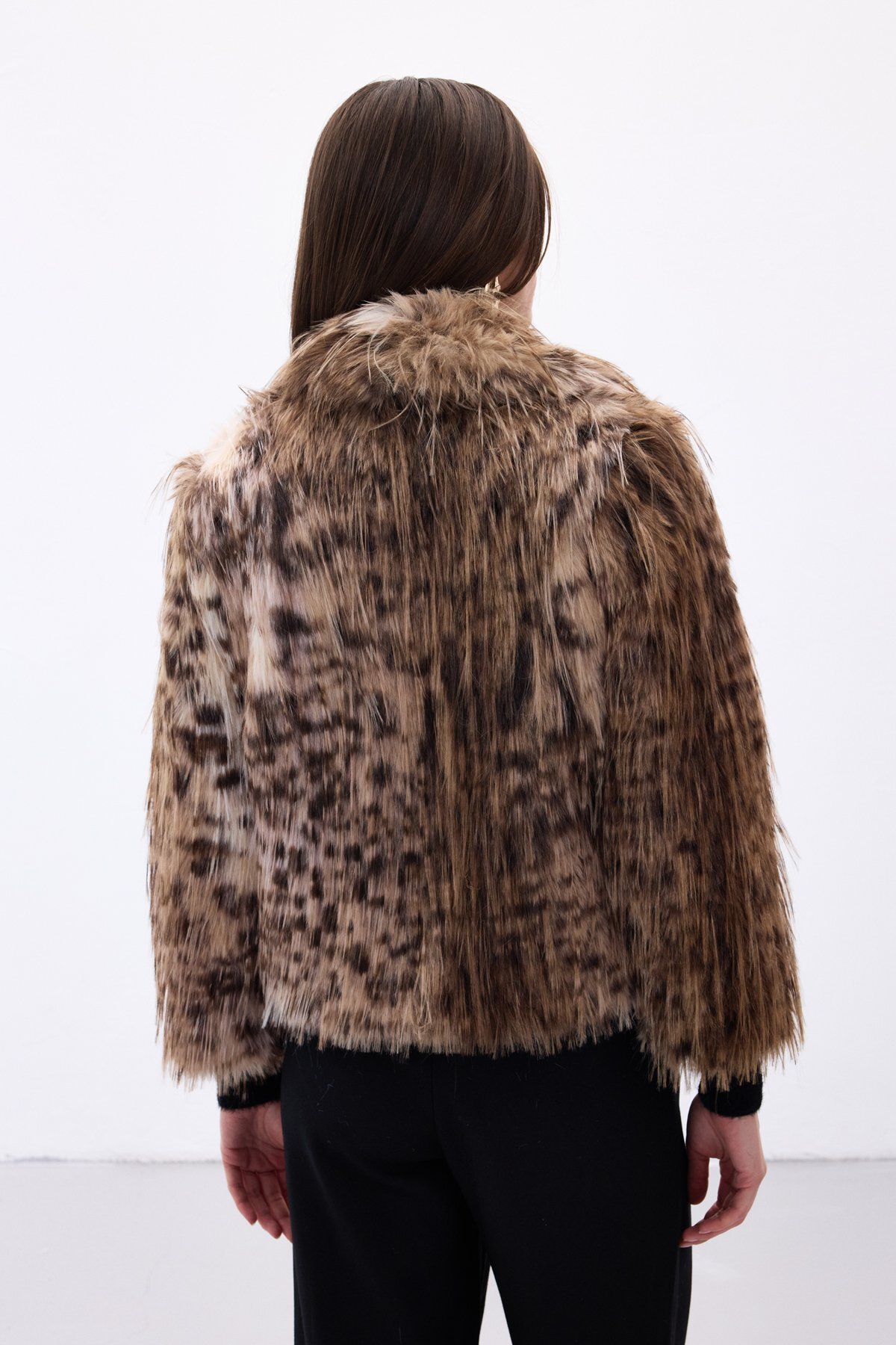 Sateen  Leopar Desenli Kürk - Kahve - Görsel 9