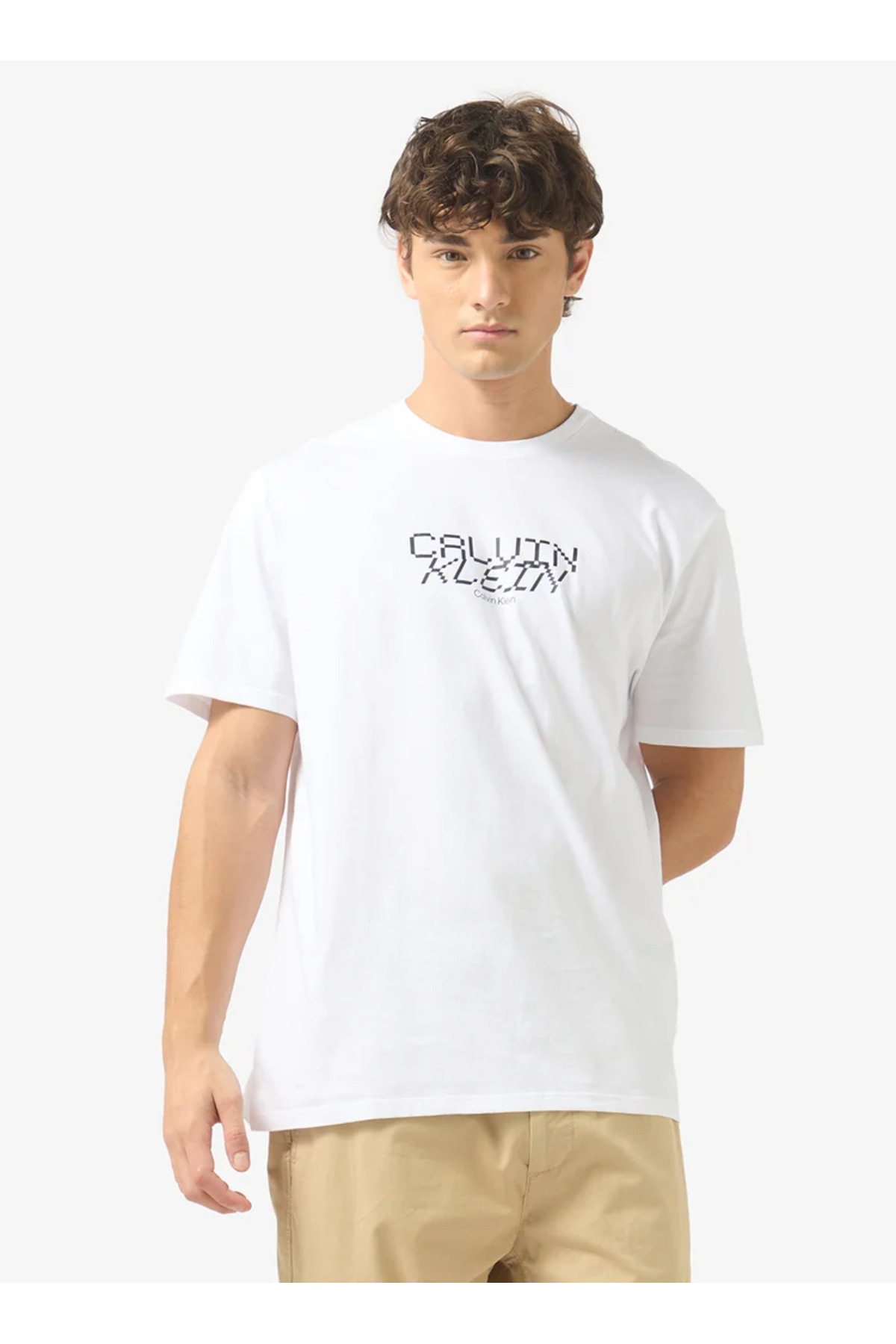 کلوین کلاین تی‌شرت آستین کوتاه مردانه طرح‌دار یقه گرد سفید LV14RE818G-YAA