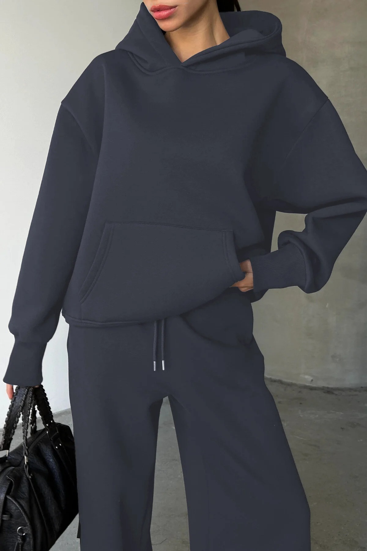 KADIN Baggy Unisex Rahat Ve Spor Kullanıma Uygun Basic Eşofman Takımı — خاکستری BRNSFTK3 — تصویر 3 از 4