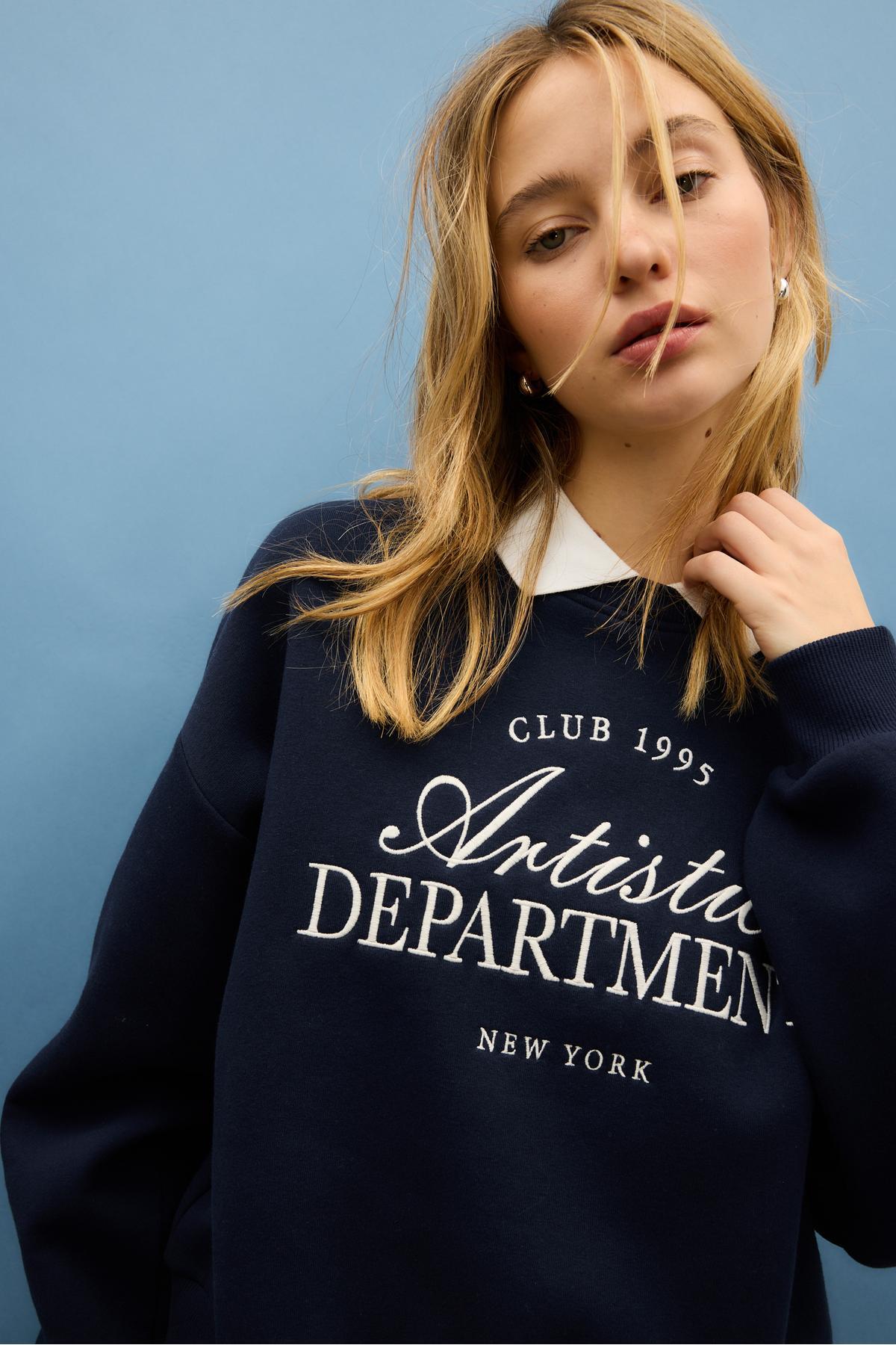 Stradivarius  İşlemeli polo sweatshirt - Görsel 2