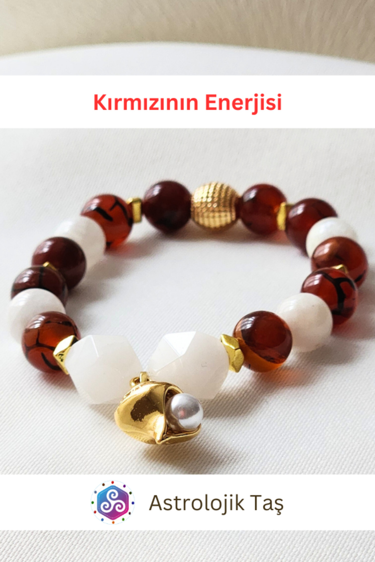 Energy of Red Natural Stone Bracelet – 2026 New Year Bracelet – K. Agate – Moonstone – P. Quartz