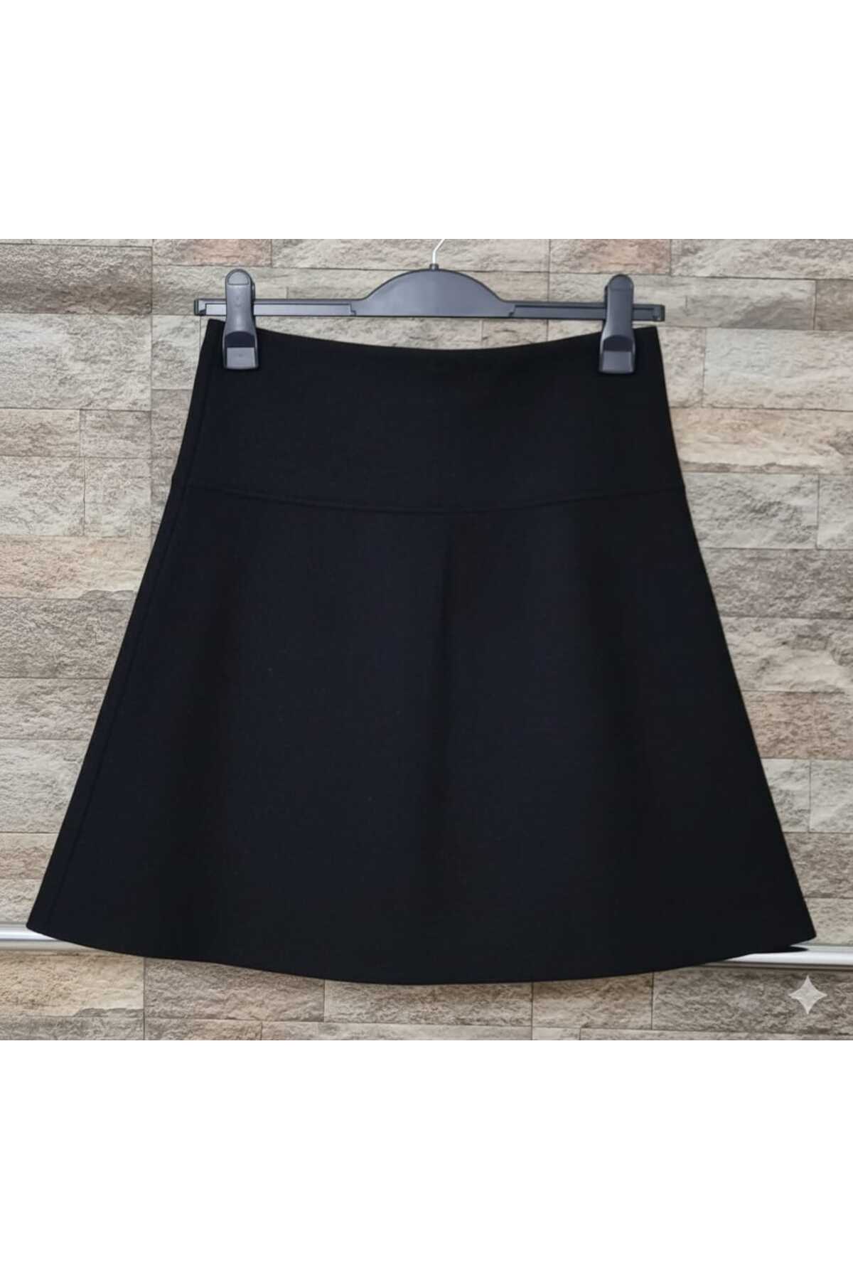 ZUM  Diz Üstü Siyah Selanik Kadın Kloş Etek Yüksek Bel Beli Lastikli Günlük Salaş Rahat Model - Görsel 2