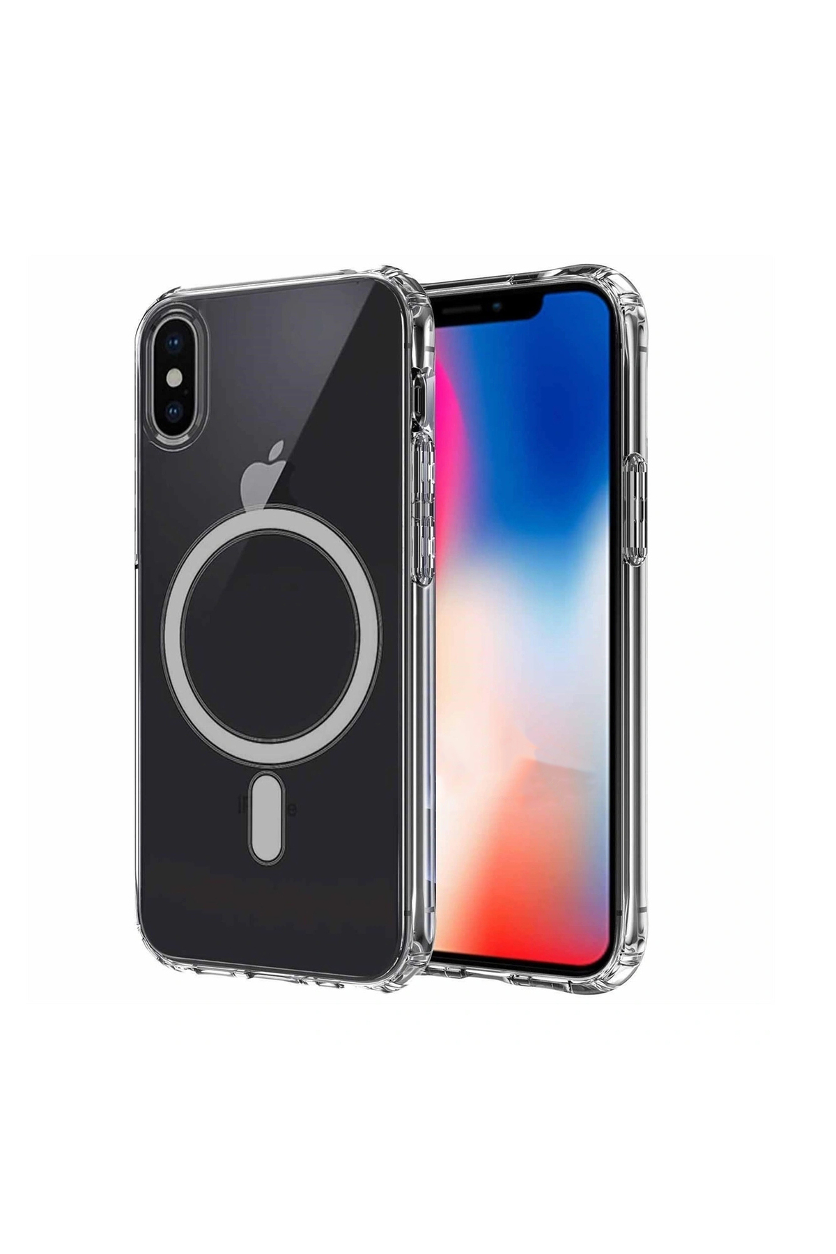iPhone XS Max 6.5 Kılıf Magsafe Şarj Özellikli Şeffaf Sert PC SAFA Embos Kapak - Renksiz
