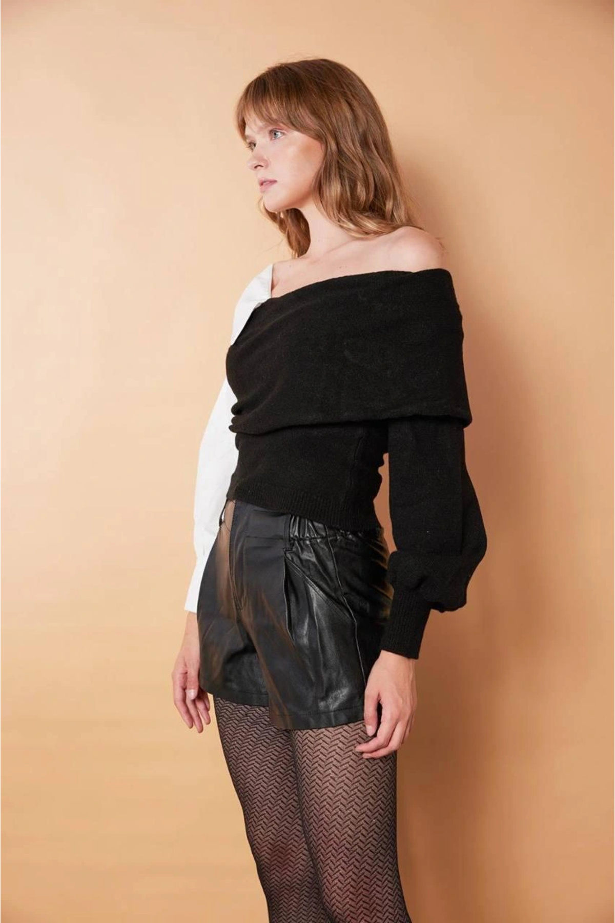 esilamoda  Siyah Gömlek Detay Kazak - Görsel 4