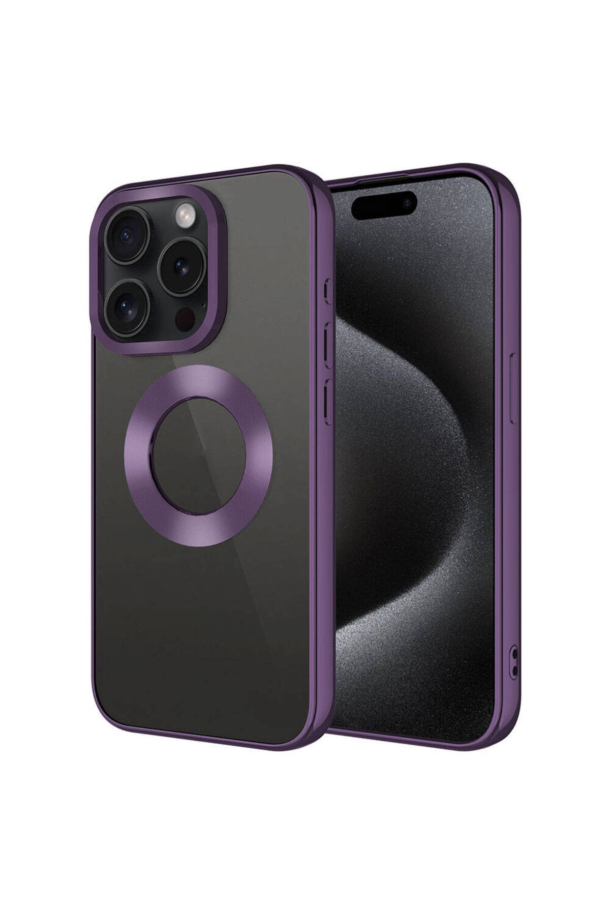 iPhone 15 Pro Uyumlu Tek Kamera Çerçeveli Logo Gösteren SAFA Omega Kılıf-Derin Mor