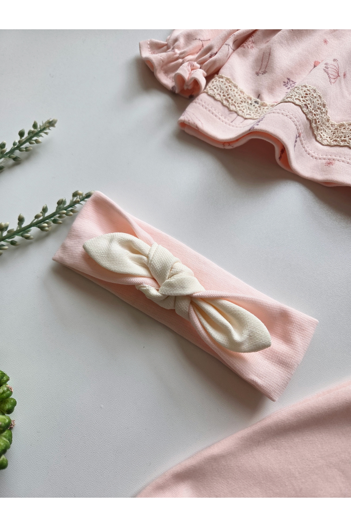 GizaKids %100 Pamuk Saç Bantlı Yenidoğan 3'lü Takım / Kız Bebek Hastane Çıkışı / Mevlit Kıyafeti fotoğrafı 5 (önizleme)