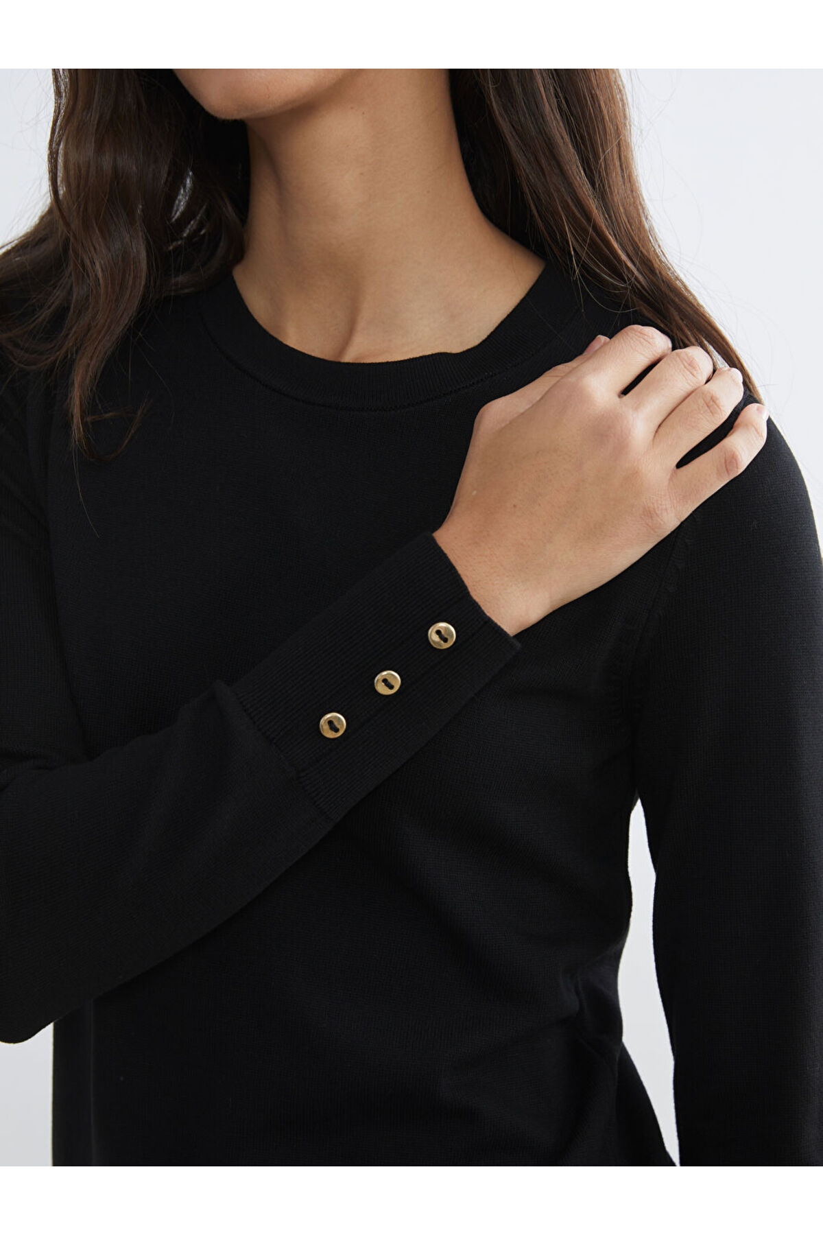 LC Waikiki LCWAIKIKI Classic Siyah Bisiklet Yaka Kadın Triko Kazak fotoğrafı 3 (önizleme)