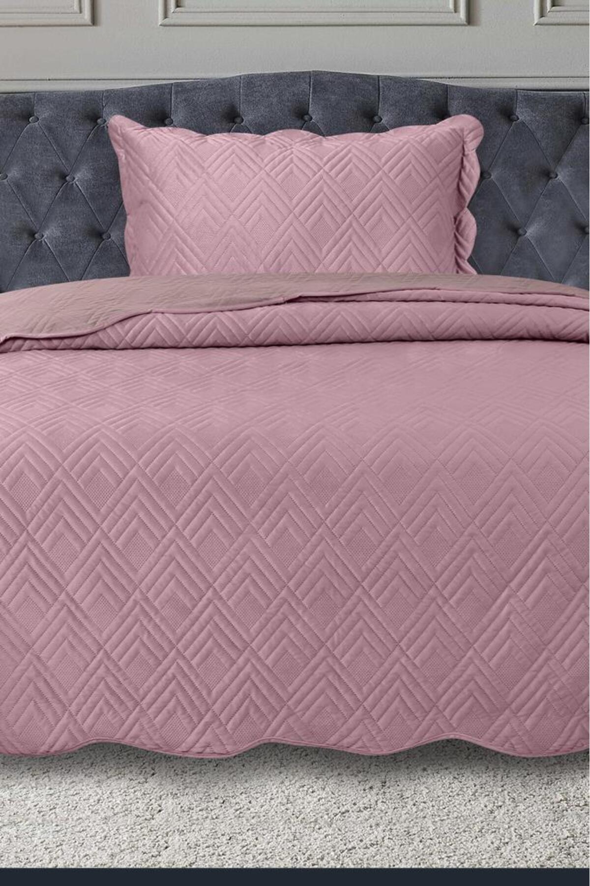 Çeyiz Diyarı Lydia Tek Kişilik Lüks Kadife Yatak Örtüsü Pudra