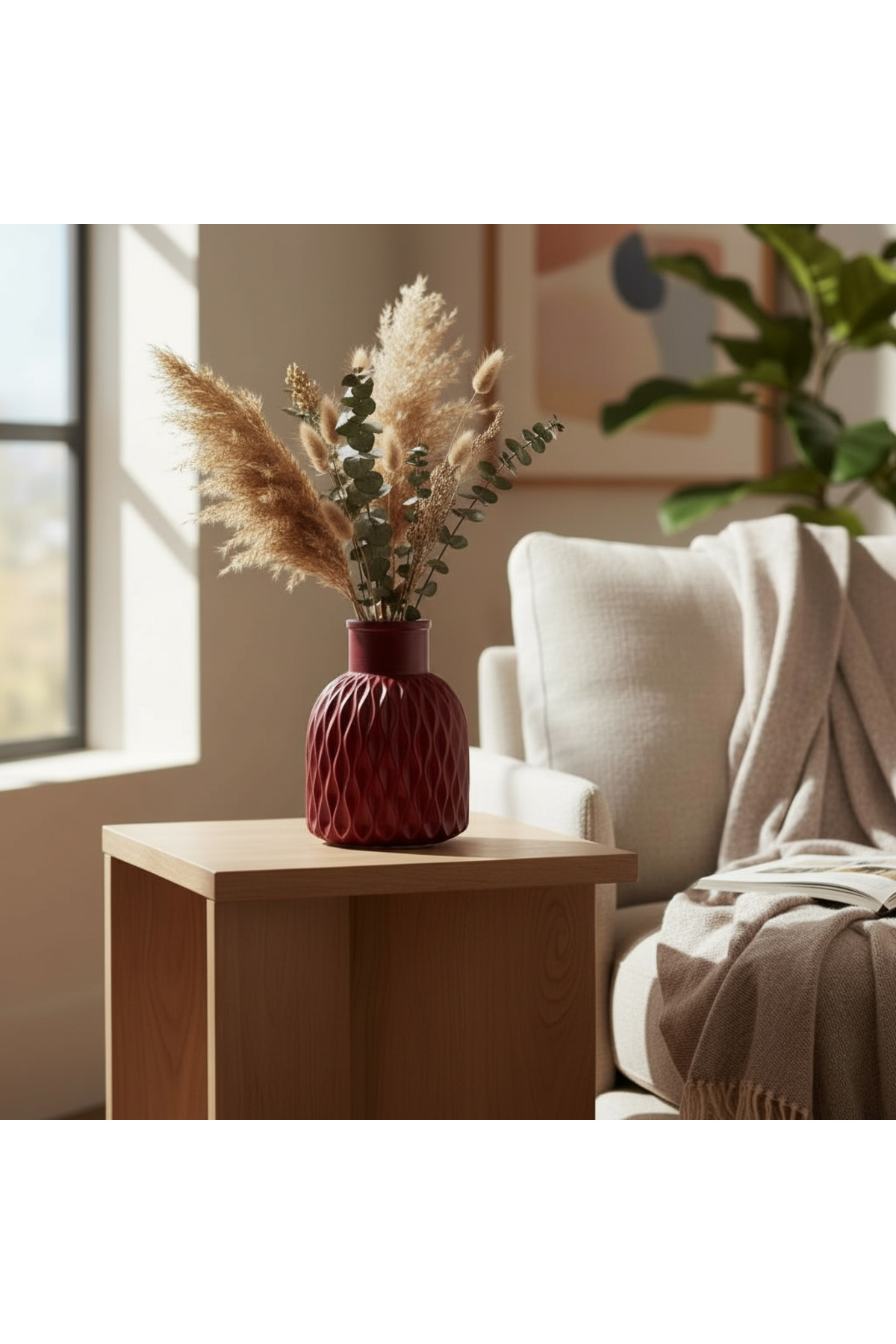 Burgundy Wave Textured Mini Decorative Vase – 10x8 cm