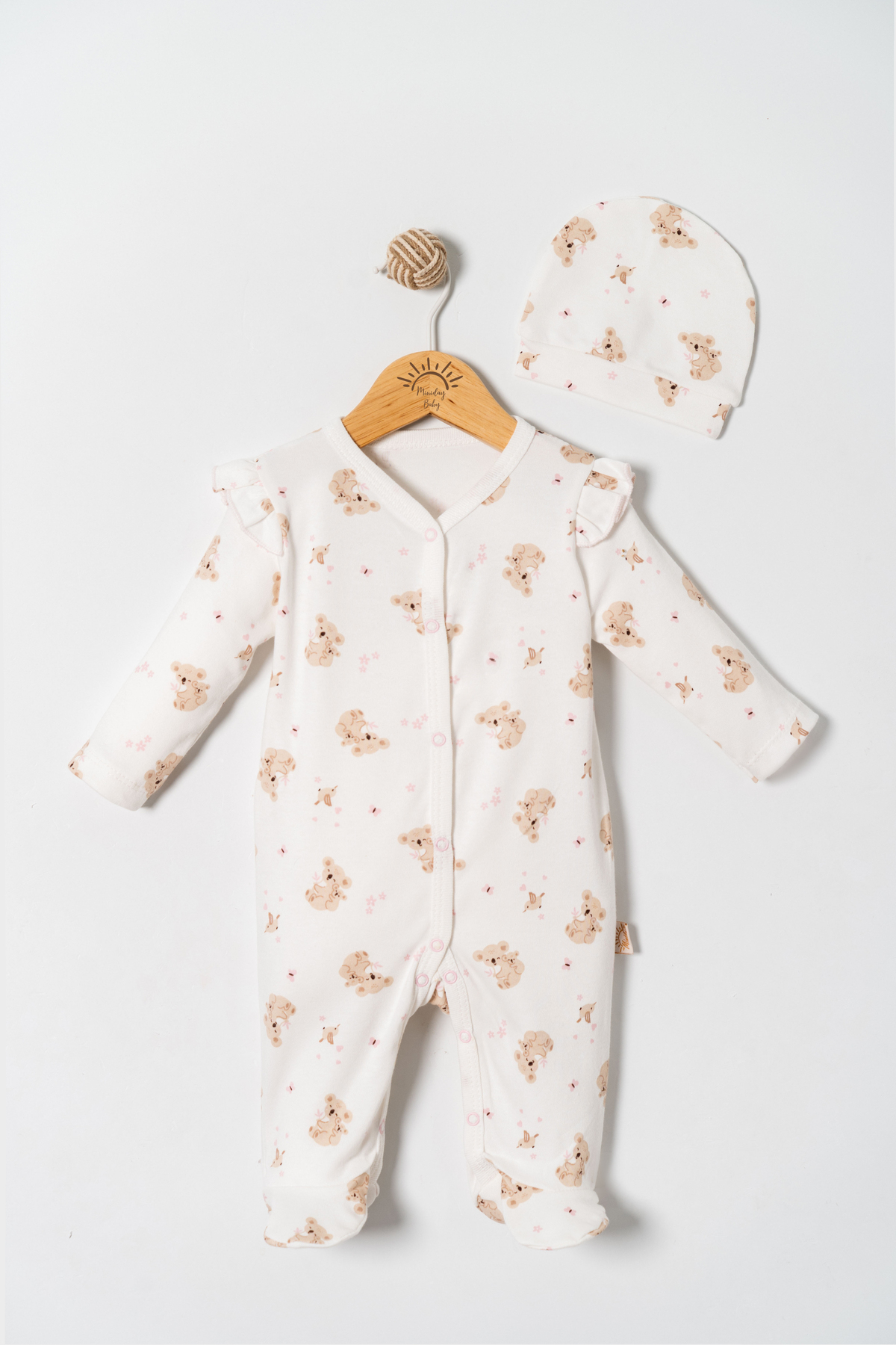 Miniday Baby Kız Bebek Baskılı Tulum Şapkalı Yeni doğan %Pamuklu Hastane çıkışı Uyku Tulumu Çıtçıtlı Basıc 15 fotoğrafı 2 (önizleme)