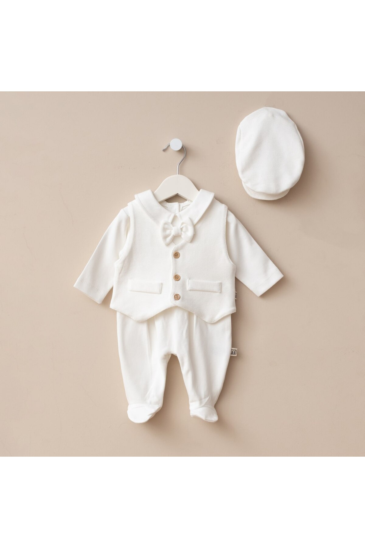 Minimus Yenidoğan Erkek Bebek Pamuklu Mevlüt Takımı Özel Gün 3’lü Yelek Şapka Patikli Papyonlu Tulum Takım fotoğrafı 5 (önizleme)