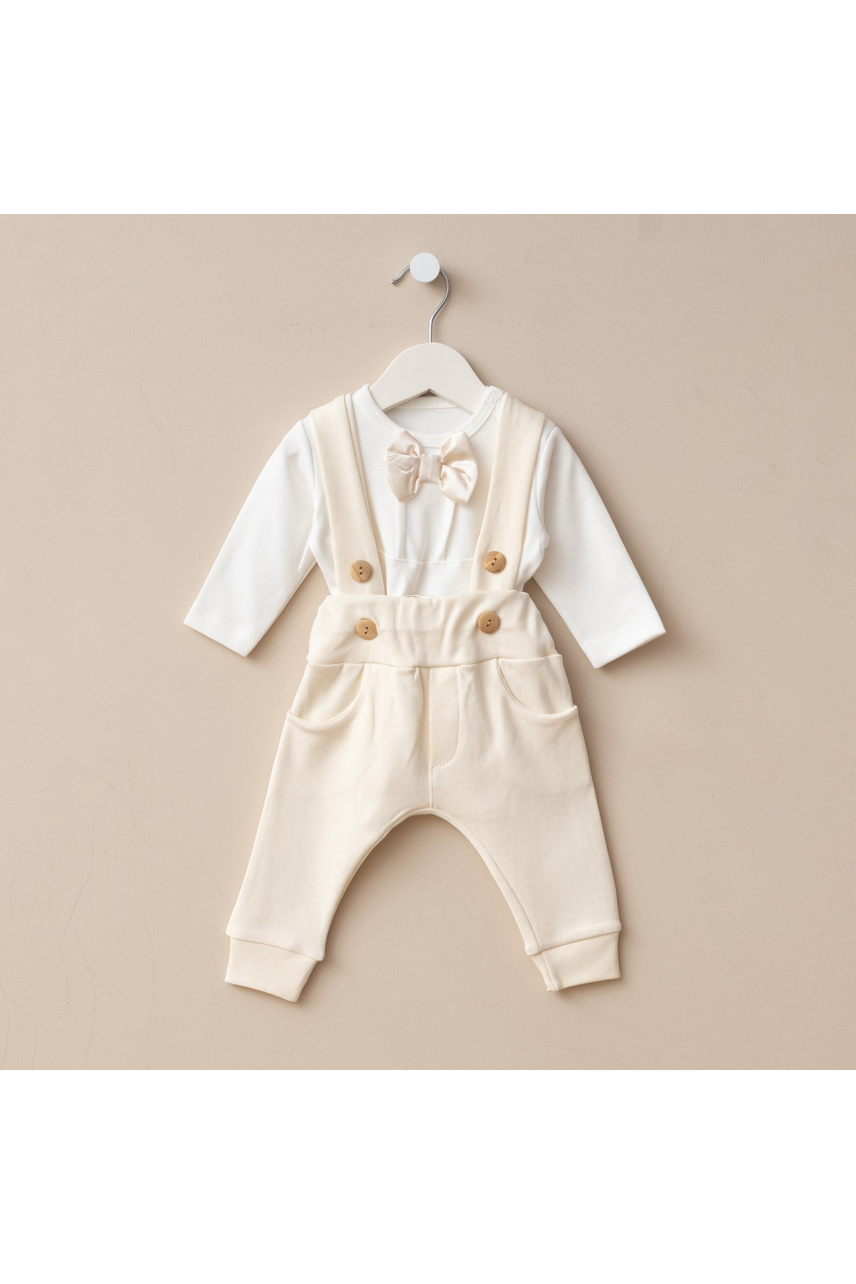Minimus Yenidoğan Erkek Bebek Pamuklu Salopet Takımı Mevlüt Özel Gün 2’li Papyonlu Zıbın Askılı Pantolon Set fotoğrafı 6 (önizleme)