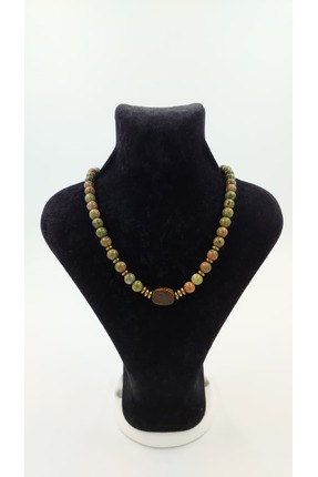 R G Handmade Design Unakit & Hematit Doğal Taşlı Bronzit Orta Aparatlı El Yap...