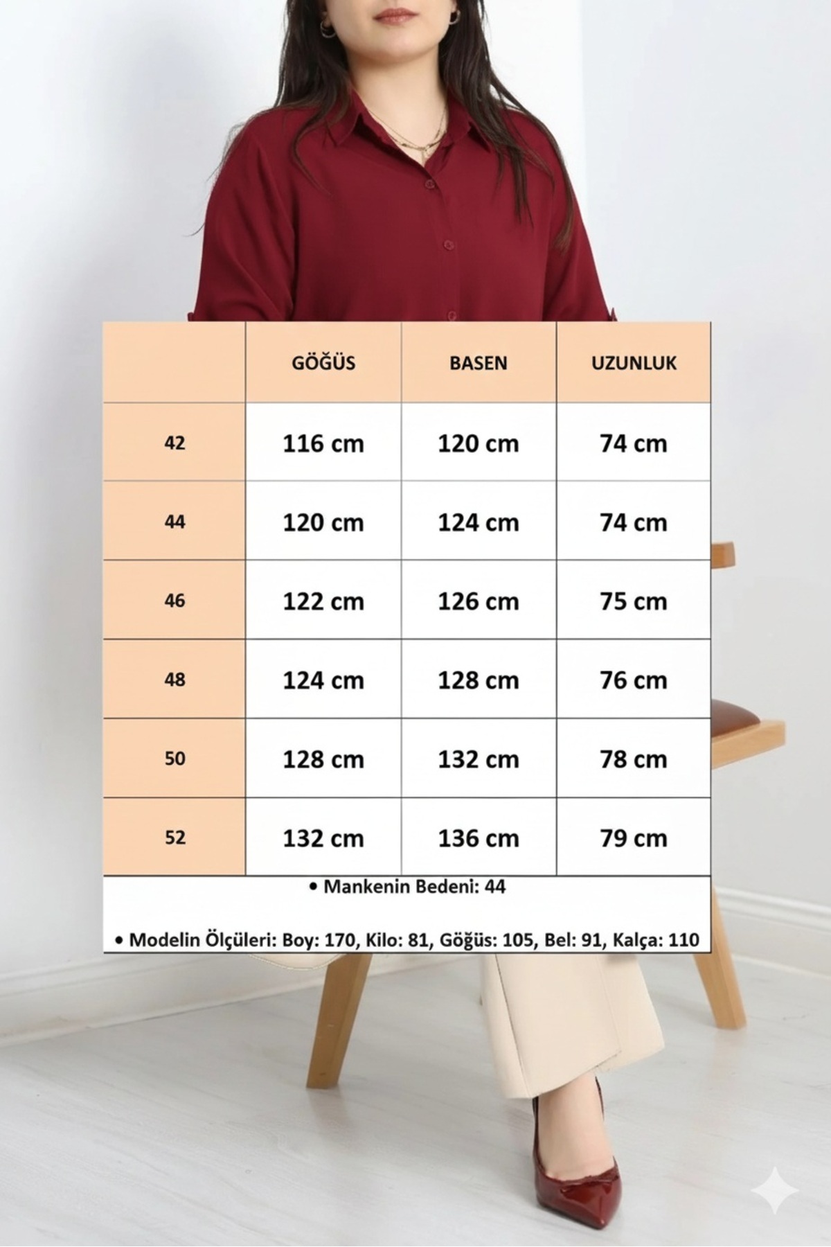 FOR ESRA BIG TREND Kadın Büyük Beden Koyu Bordo Düz Renk Kol Ve Yan Katlamalı Dokuma Viskon Gömlek görsel 2