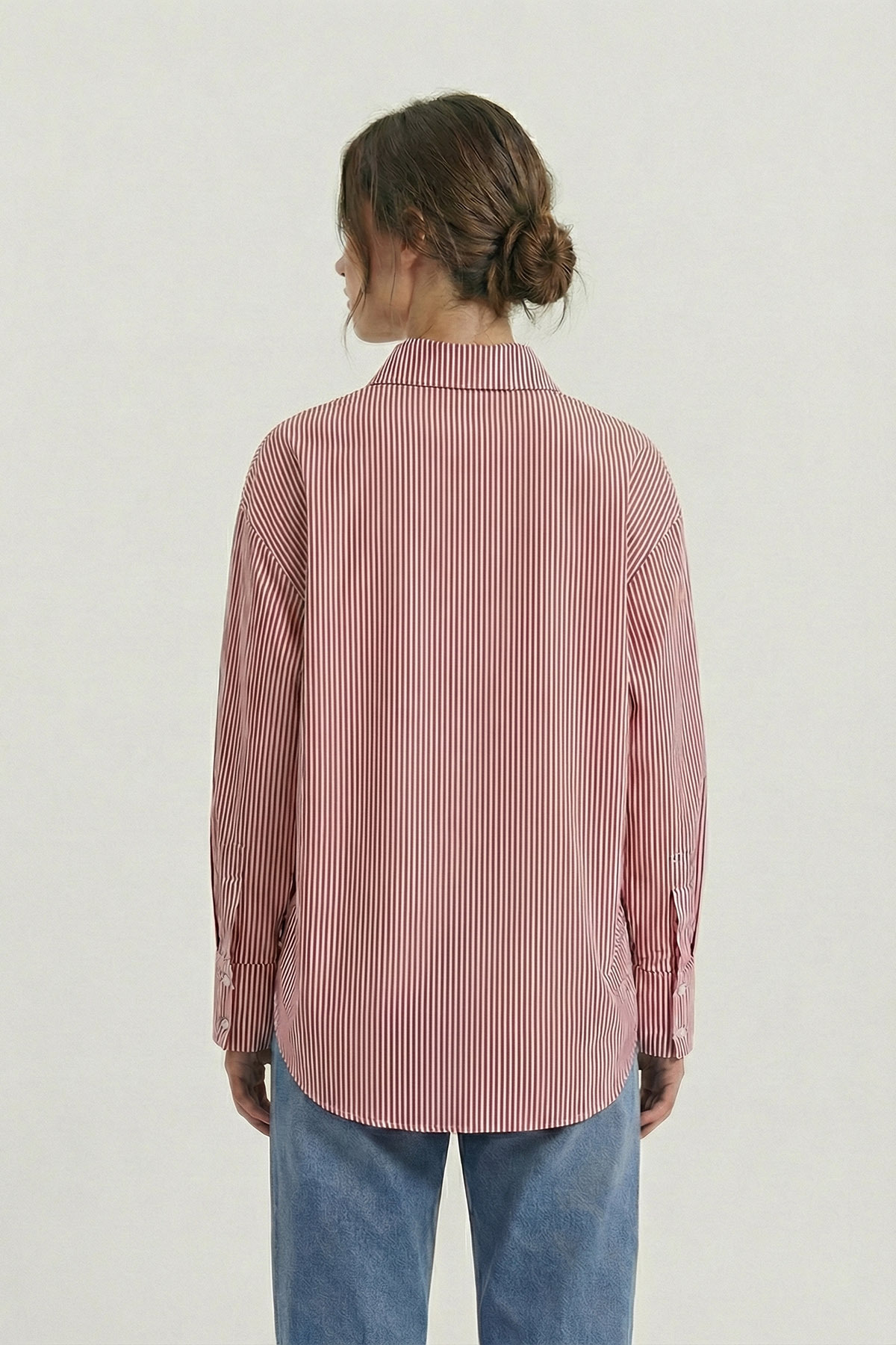 SEVİLEN  Gold CVC Dokulu "No-Iron Effect" Oversize Çizgili Gömlek - Görsel 4