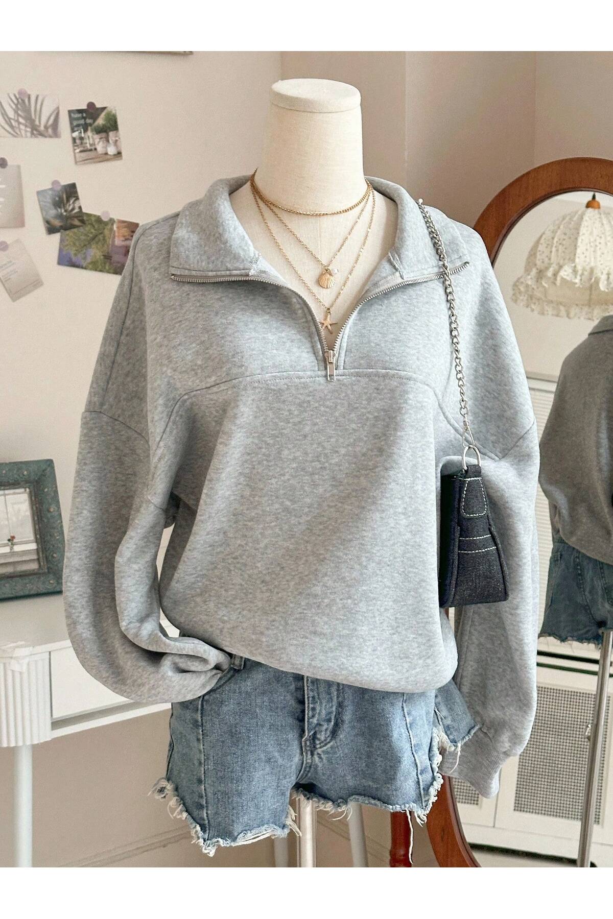 MONFİ  KADIN YARIM FERMUARLI SWEATSHİRT - Görsel 7