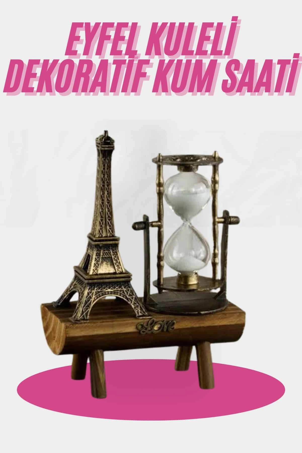 Litae LitaeTrend Eyfel Kulesi Tasarımlı Kum Saati Kristalleştirilmiş Kum Saati Dekoratif Ahşap Görünümlü