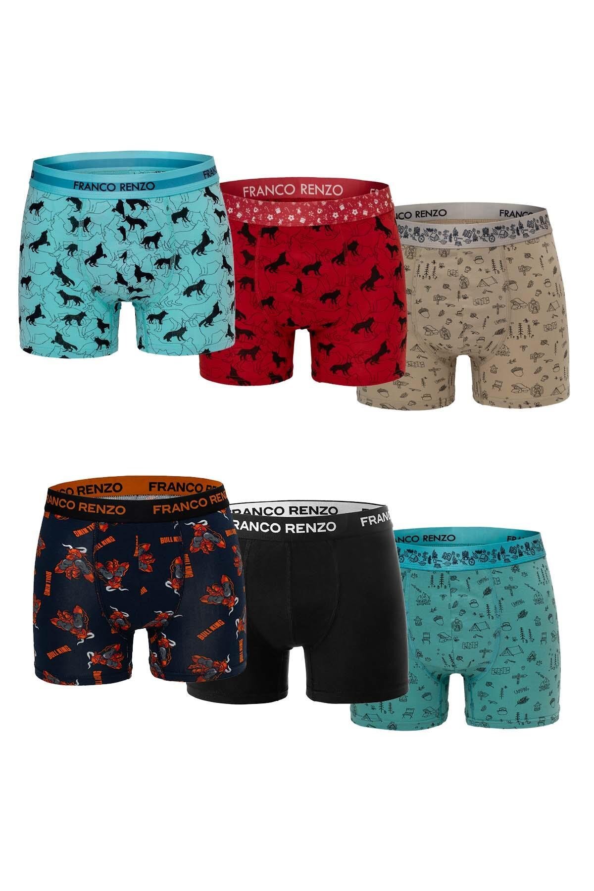 Men's 6-Pack Luxury Cotton, Lycra and Digital Elastic Patterned Boxer - G09002 - Çağla Green - M