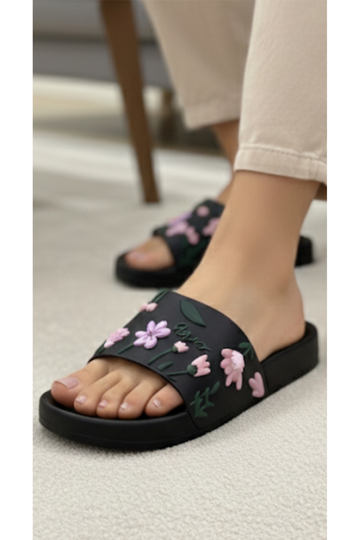 FLOWER DETAILED Non-Slip Plastic Pool Sea Bathroom Balcony Terrace Home And Street Slippers