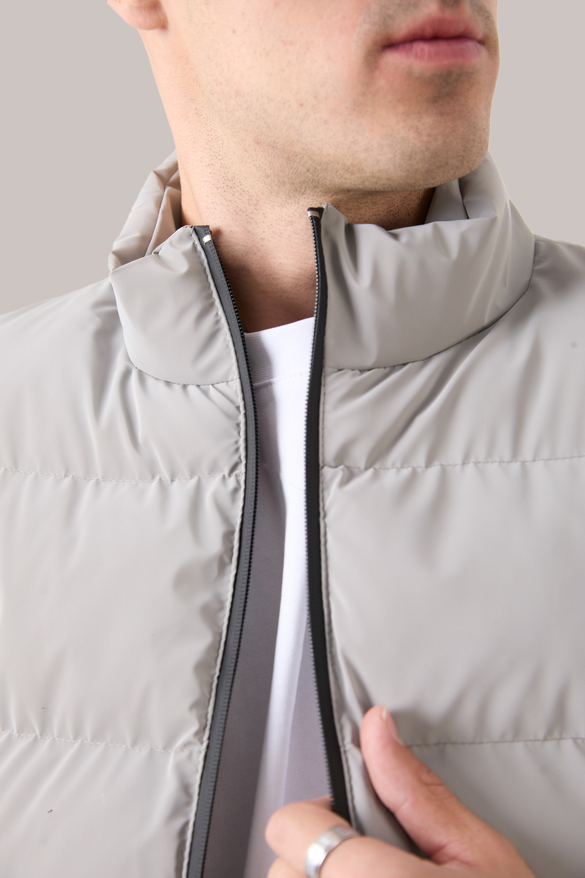blayn jeans Erkek Krem Şişme Yelek, Hafif, Dik Yaka, Günlük Kullanım görsel 8