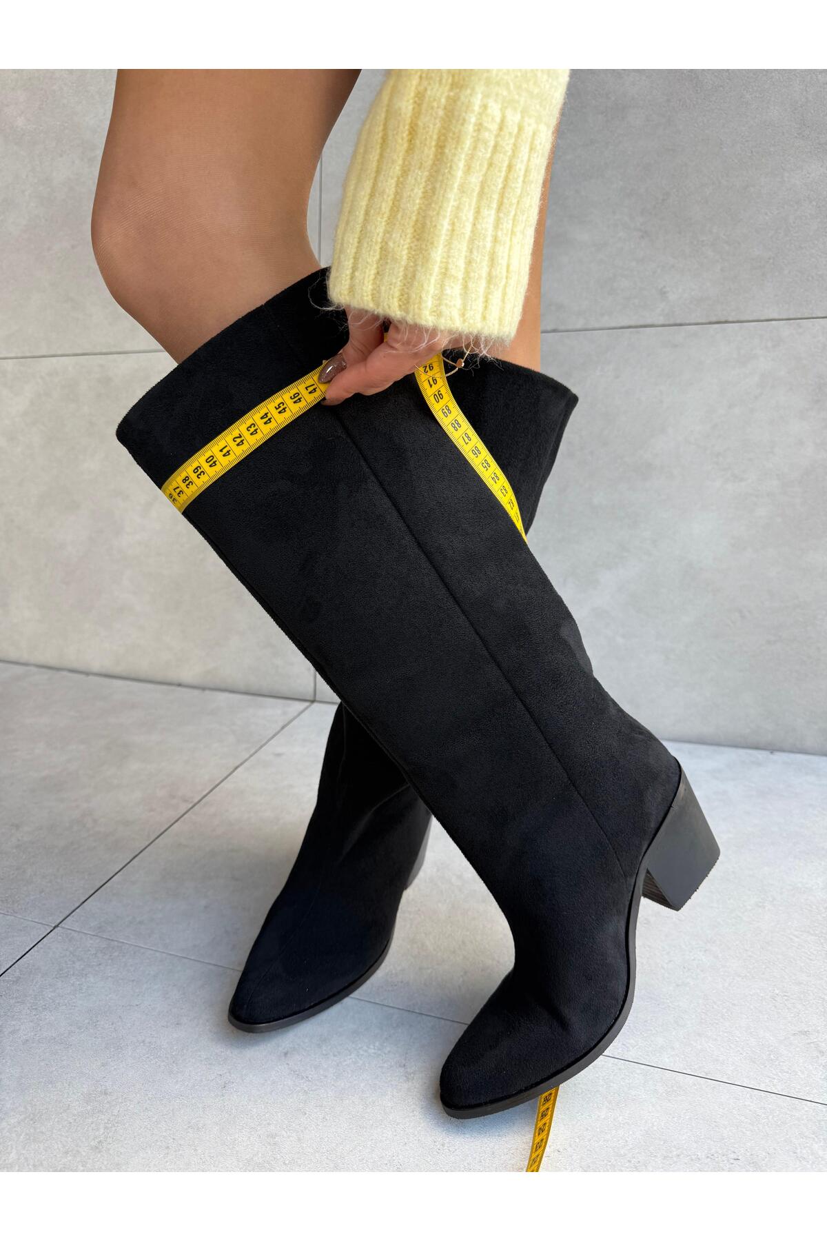 Monga Black Suede Blunt Formwork XL Cut Flat Sole Boots