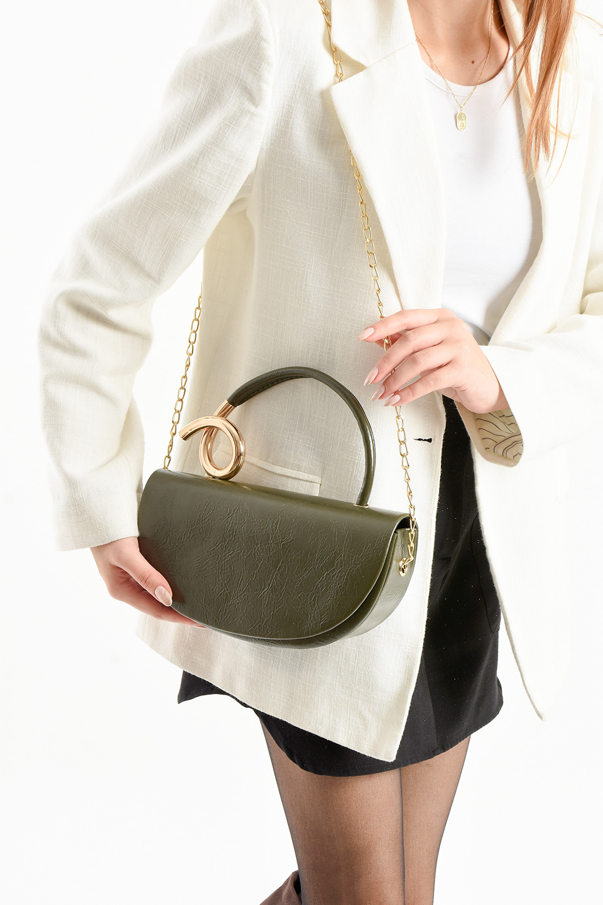 JEEPERS MODEL KHAKI, WOMEN 'S HAND AND SHOULDER BAG WITH GREEN BUCKLE