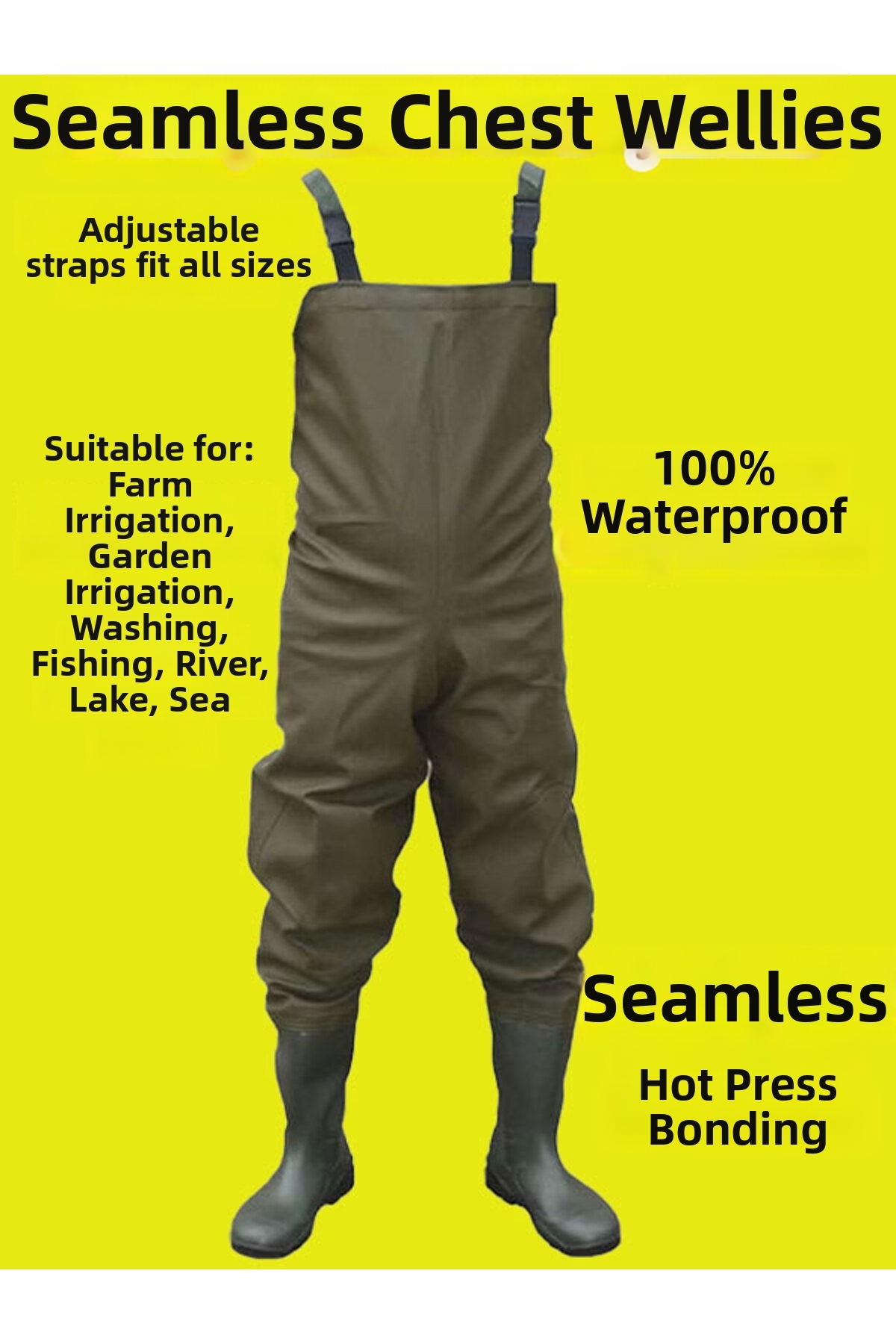 go out Chest Waders, PVC Overall Waders, 100% Waterproof, Stain Resistant 55 Micron Stitch-Free Overall