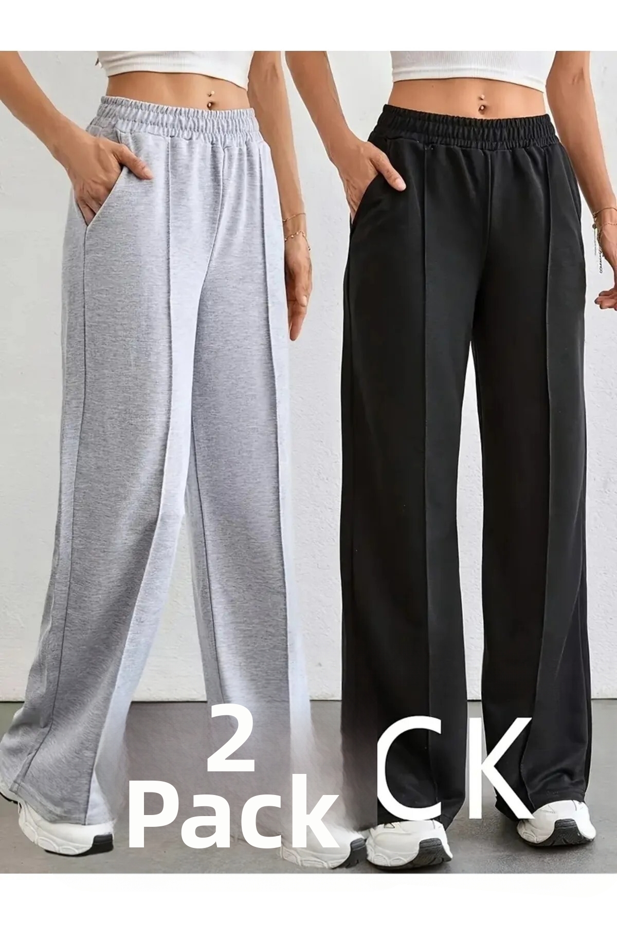 Eşofmania Damskie spodnie dresowe z szerokimi nogawkami, czarne i szare