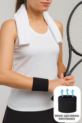 SportyBand 2 Adet Siyah Tenis Bileklik, Havlu Ter Bandı, Sporcu Bileklik.