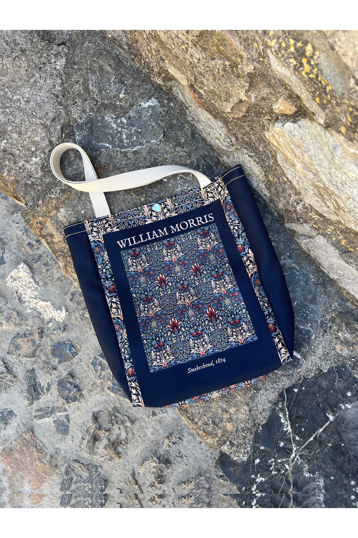 pamukcanta  William Morris Kanvas Bez Çanta Yıkanabilir Metal Çıtçıtlı Cepli - Görsel 4