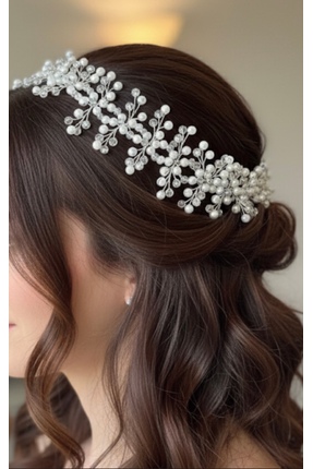 Store Gelin saç ve türban aksesuar özel gün tokası tacı beyaz renk