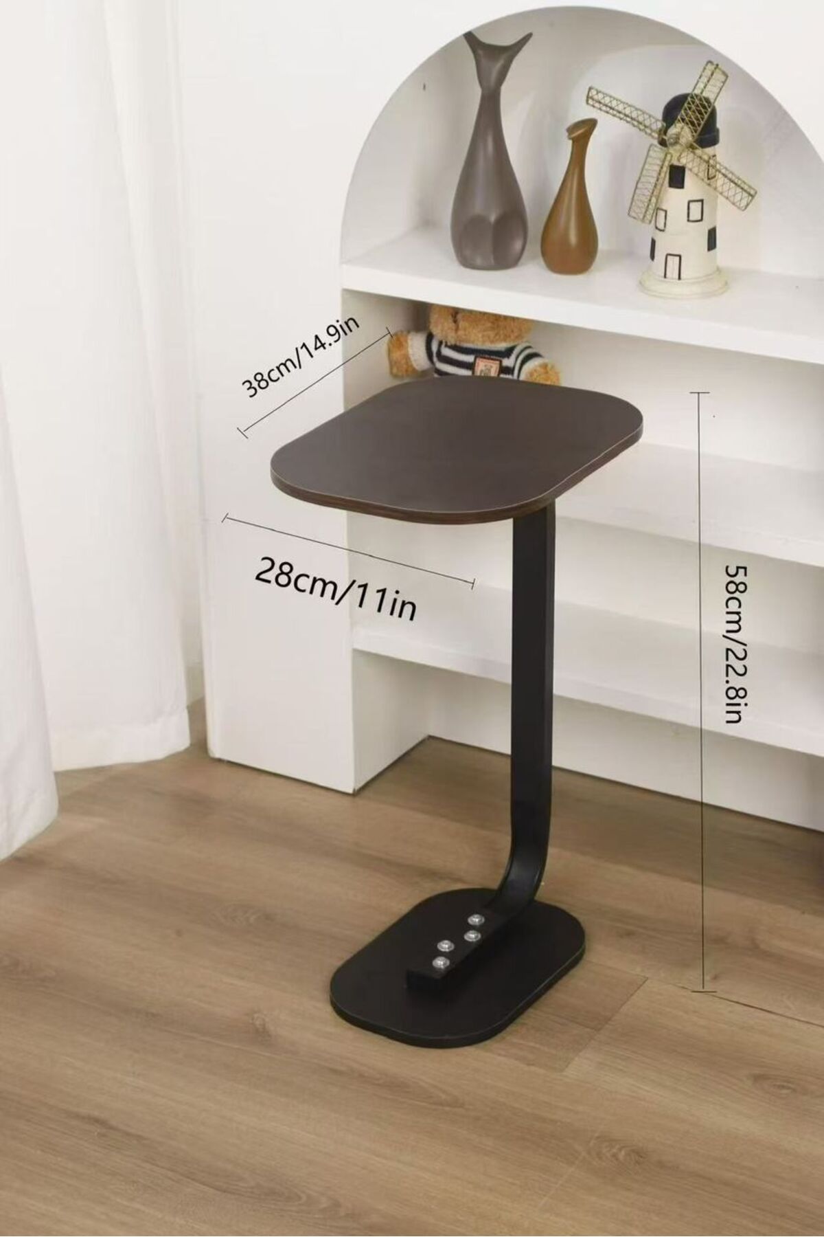 طقم من 4 طاولات قهوة عصرية بسطح خشبي وإطار معدني أ...