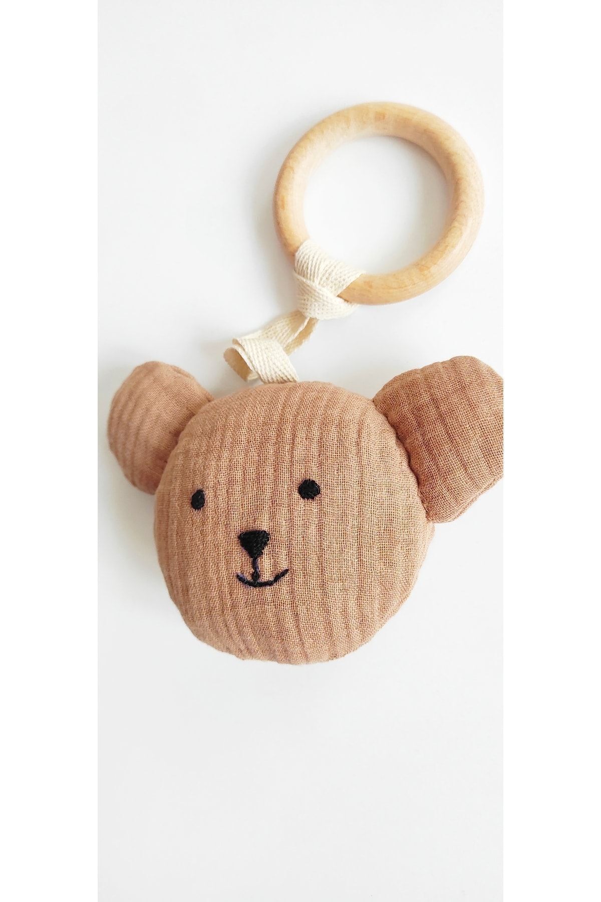 O&G Collection Sevimli Ayıcık %100 Pamuklu Organik 4 Katlı Müslin Doğal Ahşap Diş Kaşıyıcı / Bebek Odası Dekor fotoğrafı 3 (önizleme)