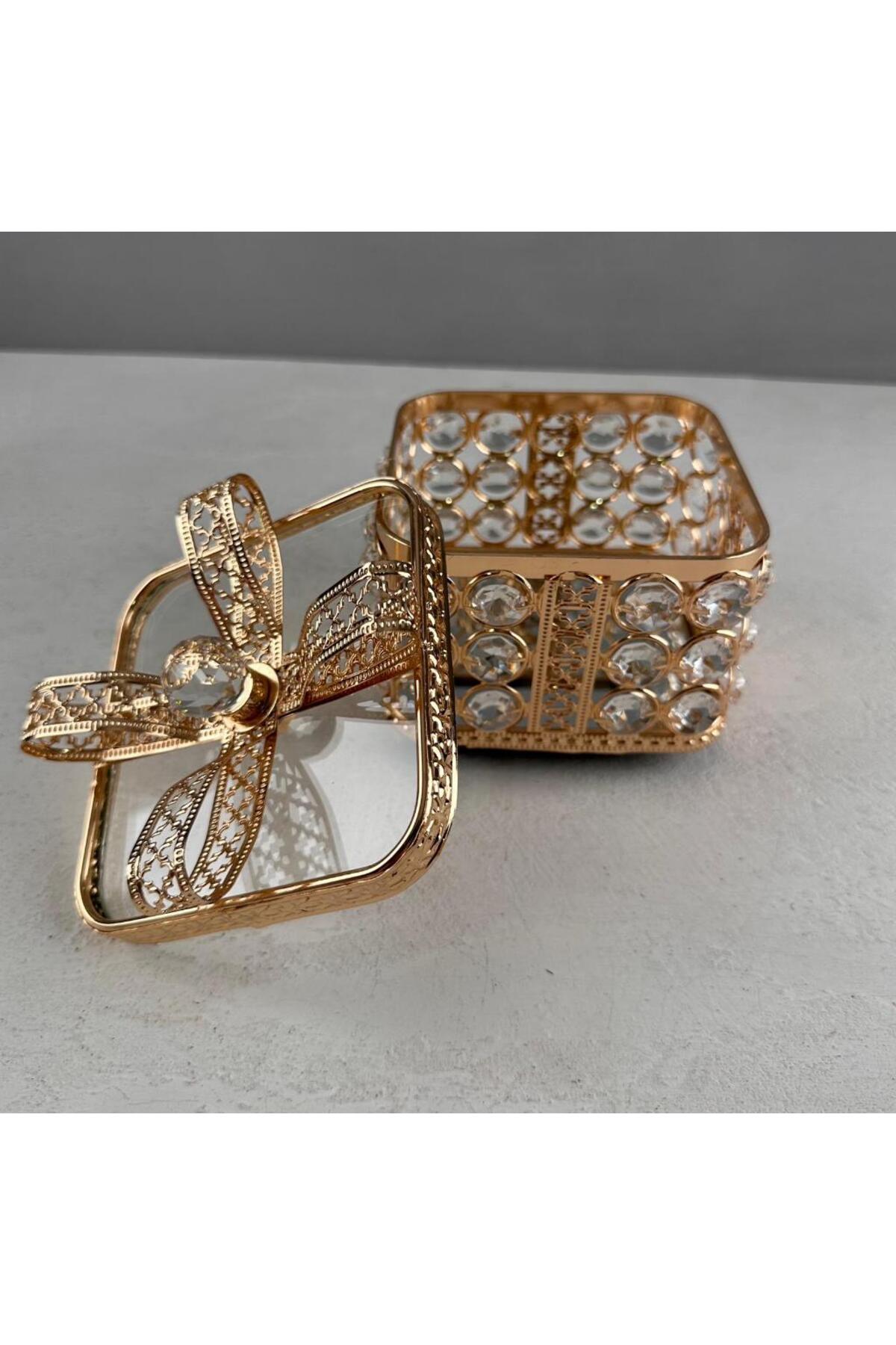 CRYSTAL GEMSTONE BOWTIE MODEL SQUARE SUGAR BOWL BOX ROSE GOLD