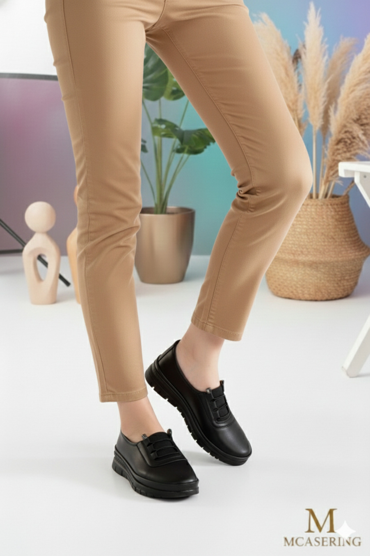 MCASERING  5 nokta Ortobetik Kadın Lastikli Detaylı Ciltli Anne Ayakkabısı Günlük Ayakkabı Babet - Görsel 7