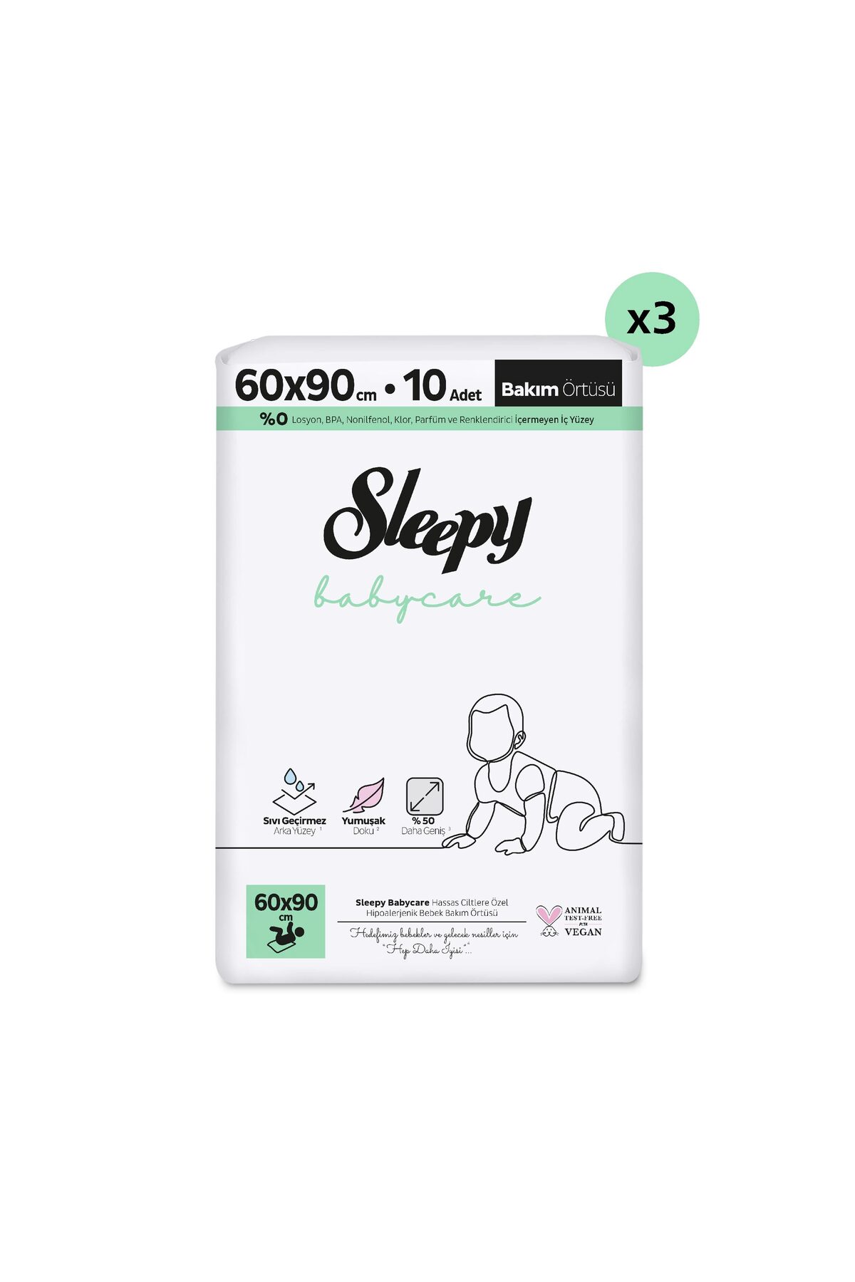 Sleepy Babycare Bebek Bakım Örtüsü 60x90 cm 3x10 30 Adet fotoğrafı 2 (önizleme)