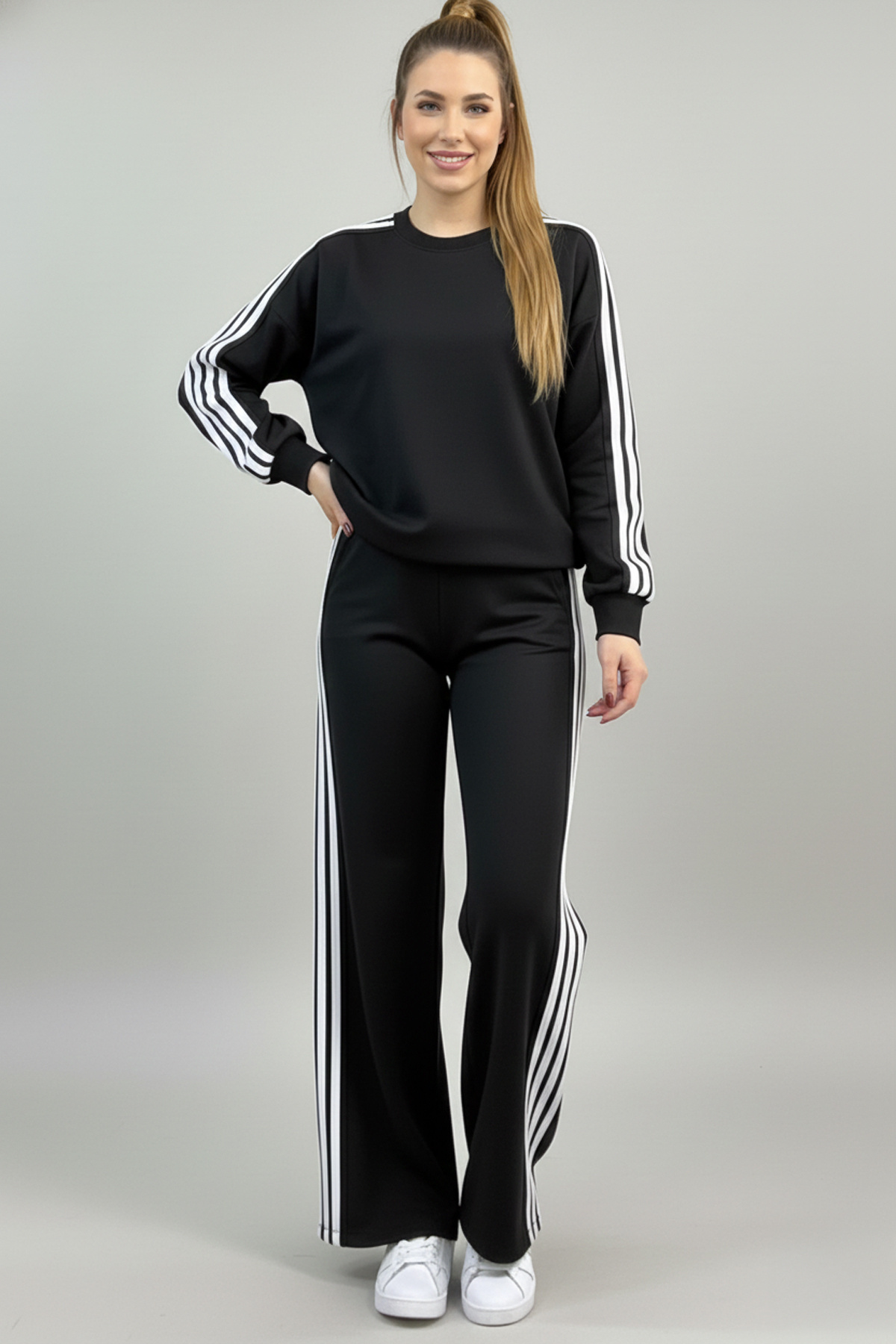 fiolin Черен анцуг от модална материя с 4 ивици