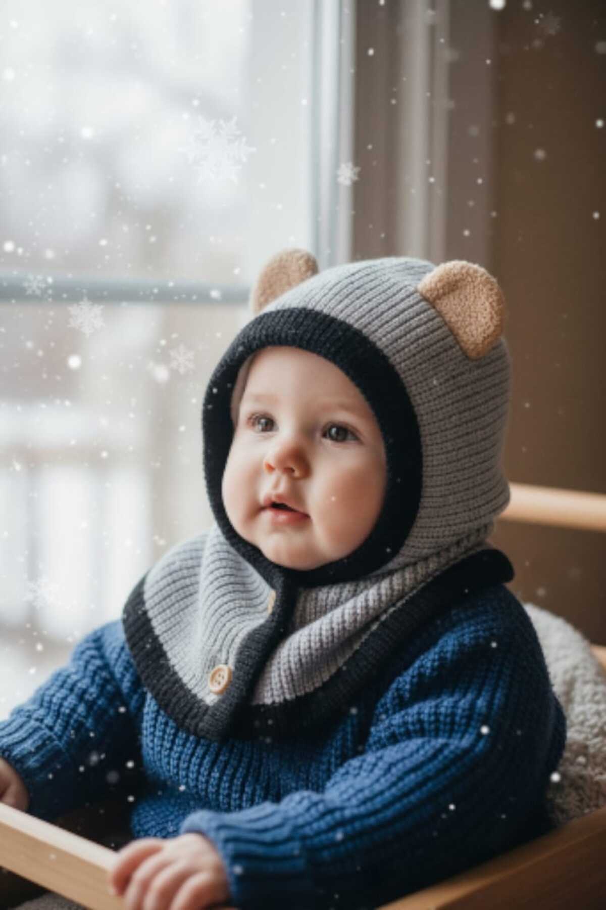 0-12 Months Girl and Boy Figure Inside Polar Snow Mask