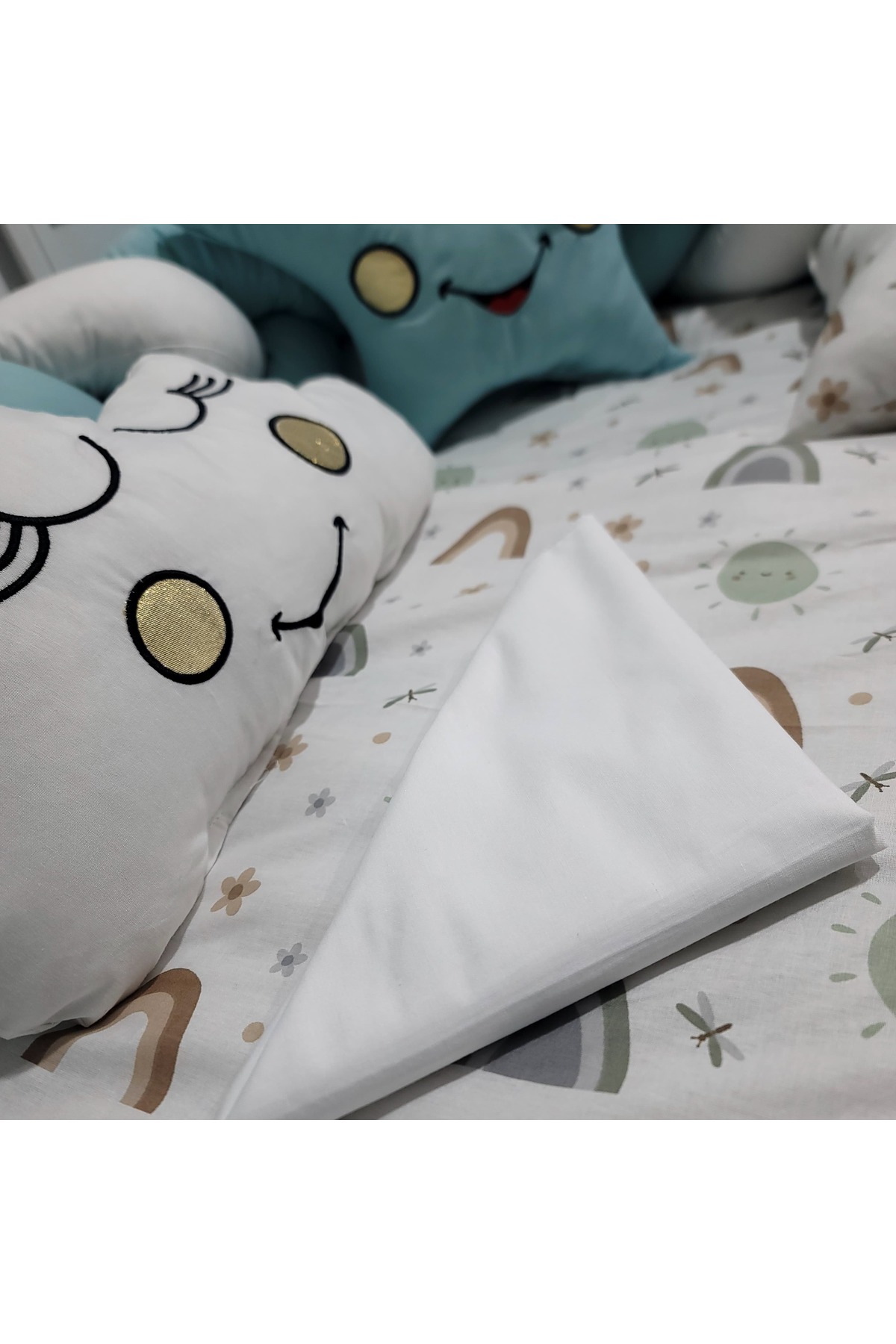 JULYA KİDS 3Lü Örgülü Kenar Koruma Süslü Yastık 7 Parça 60*120 Cm Bebek Beşik Uykuseti fotoğrafı 3 (önizleme)