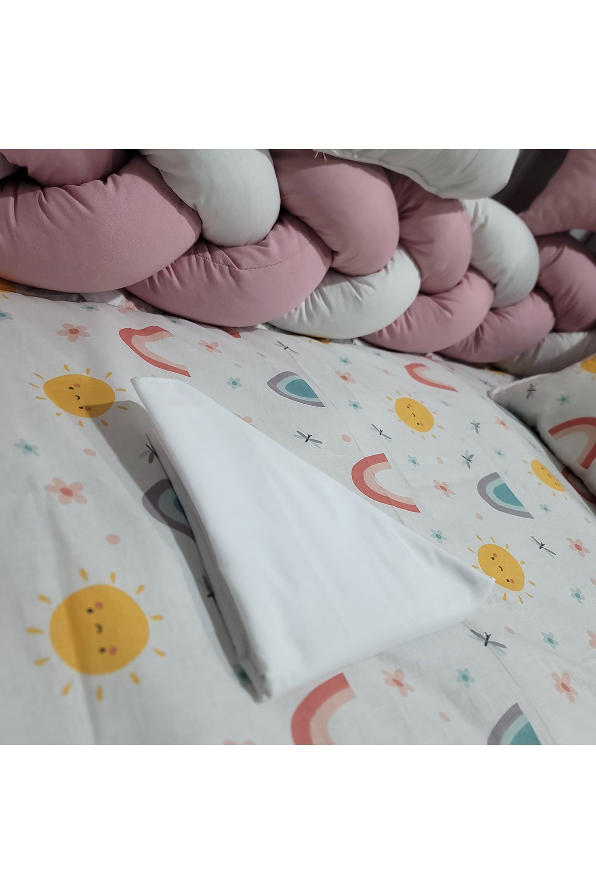 JULYA KİDS 3Lü Örgülü Kenar Koruma Süslü Yastık 7 Parça 60*120 Cm Bebek Beşik Uykuseti fotoğrafı 2 (önizleme)