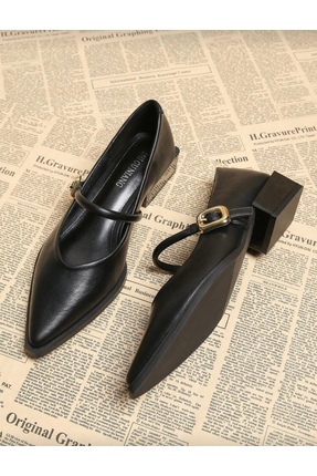 ELEVAM Altın Tokalı Deri Boyalı Topuklu Kadin Ayakkabı 4 cm