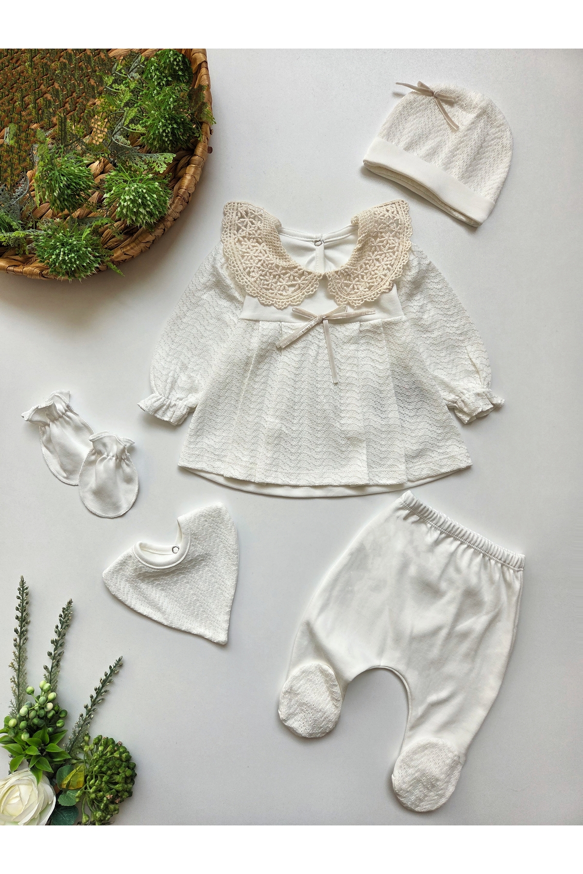 GizaKids %100 Pamuk Kız Bebek Yenidoğan 5 Parça Hastane Çıkışı Set fotoğrafı 2 (önizleme)