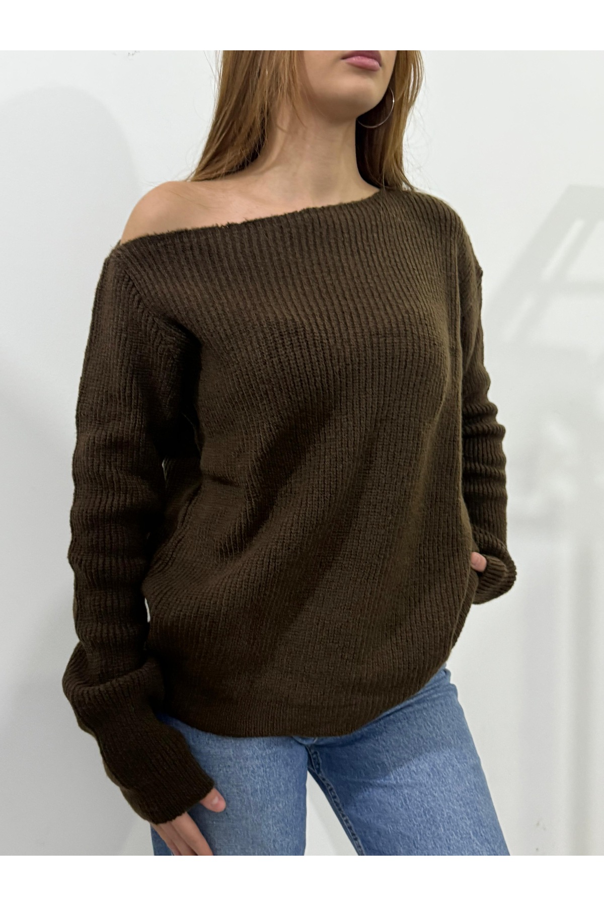 peri tower  YENİ ÜRÜN Omuz Açık Salaş Fit Triko Kazak 0055 - Görsel 5