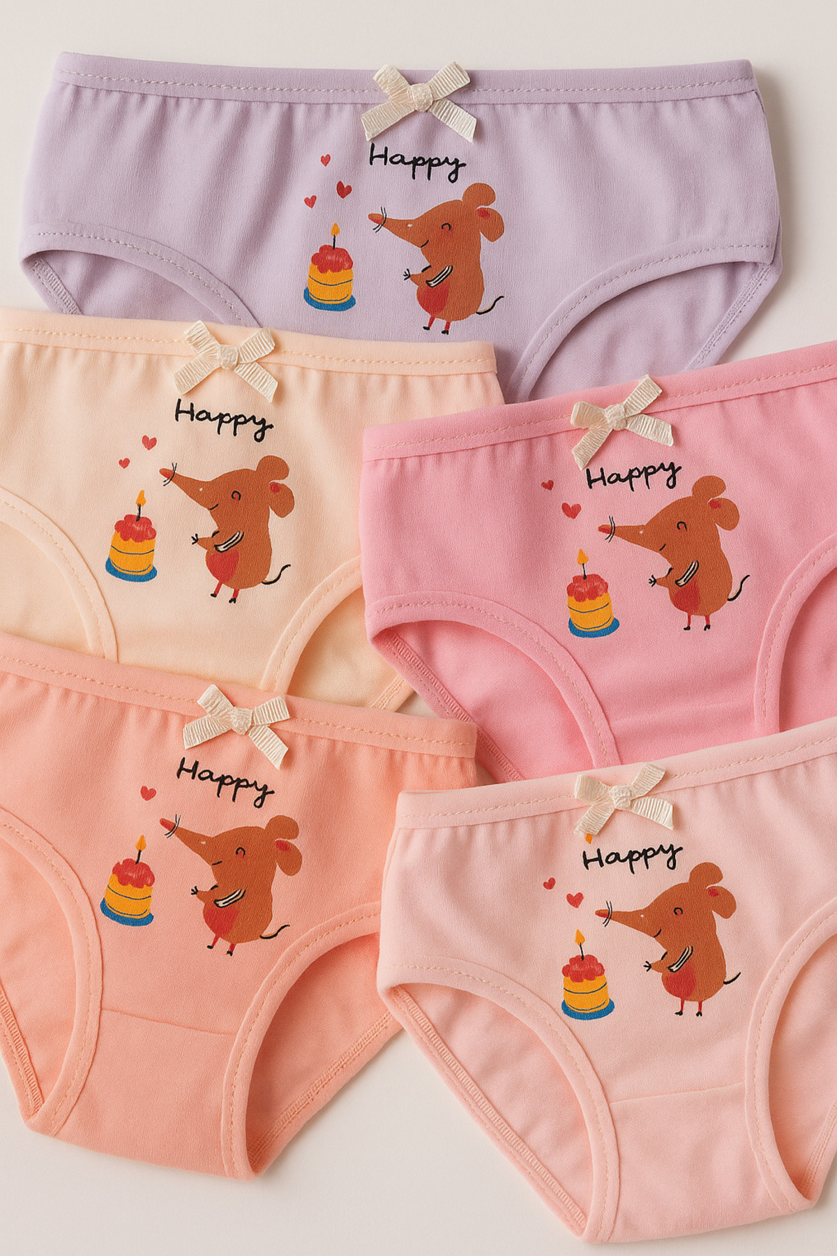 Girls Elephant Printed 5-Pack Slip Panties
