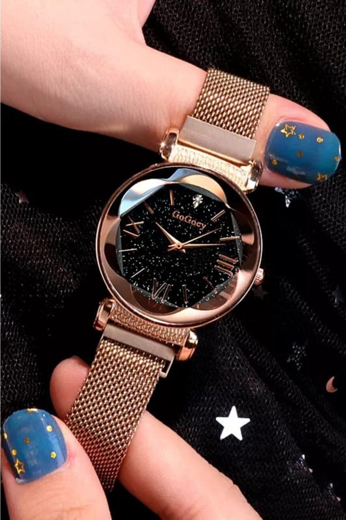 Gogoey Kadın Kol Saati Lüks Moda Şık Trend Set Saat Rose Gold Hasır görsel 2